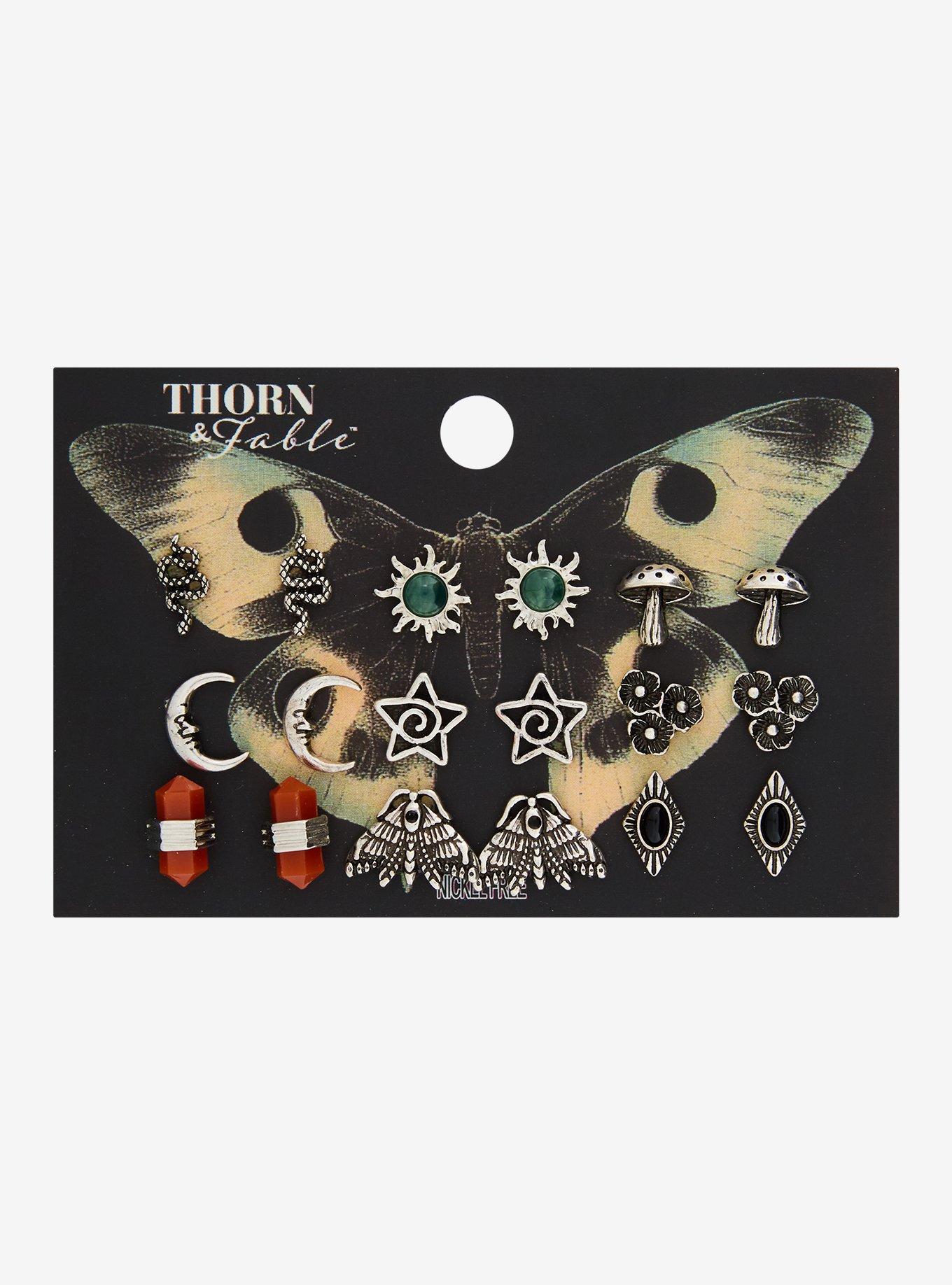 Thorn & Fable Grunge Forest Celestial Stud Earring Set, , hi-res
