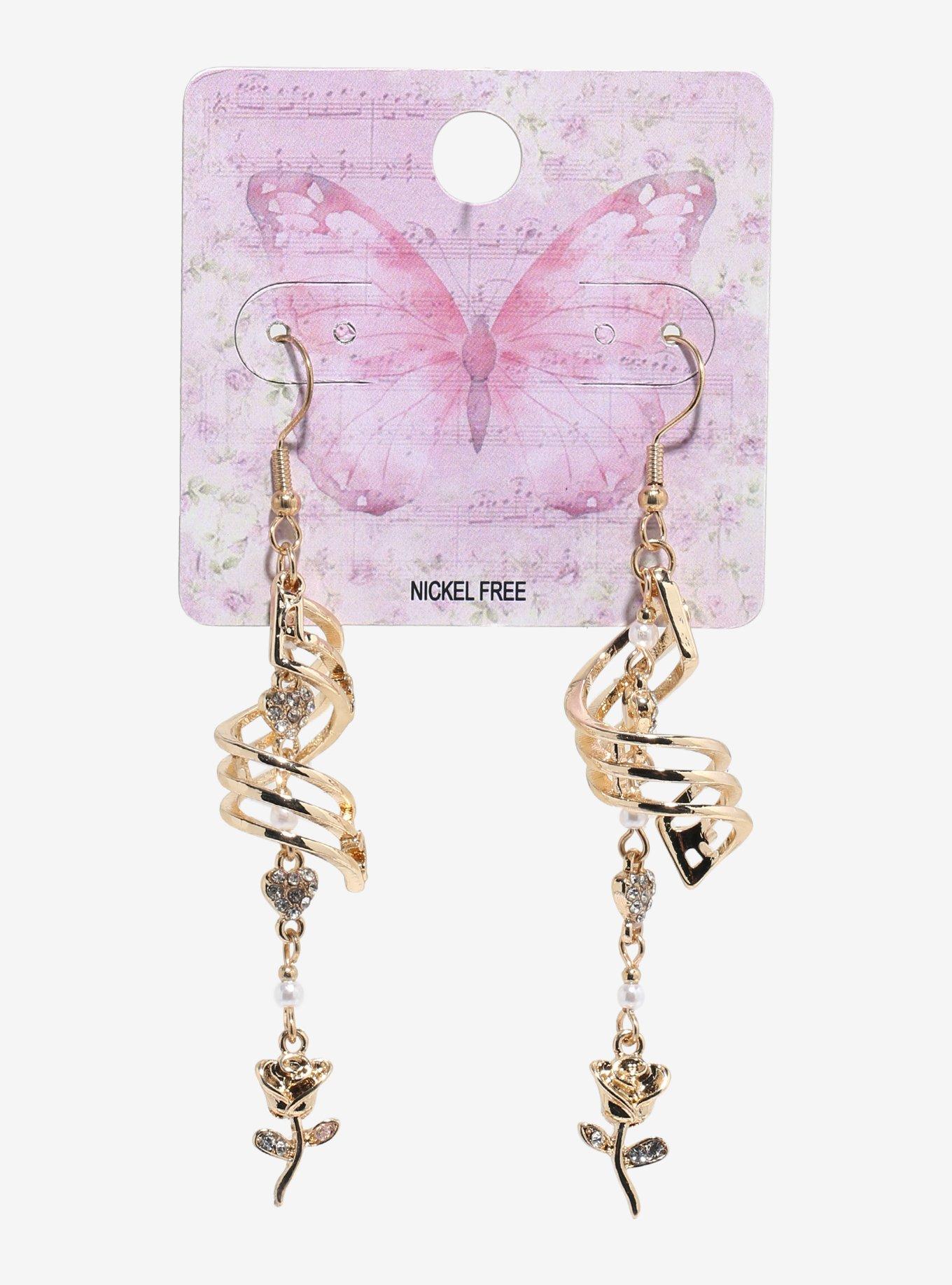 Spiral Music Staff Rose Earrings, , hi-res