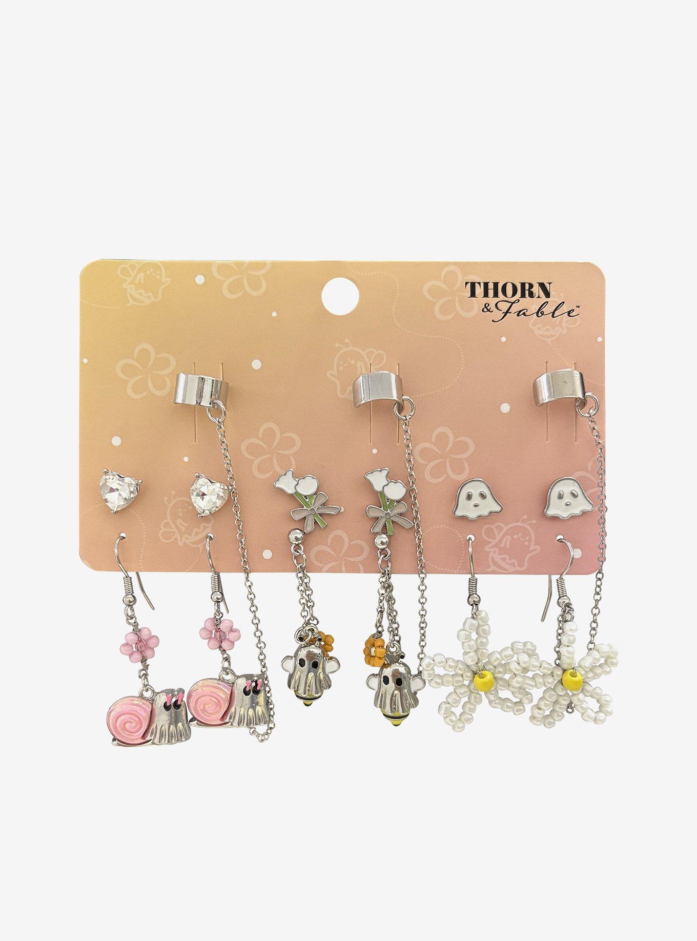Thorn & Fable Ghost Snail Floral Cuff Earring Set, , hi-res