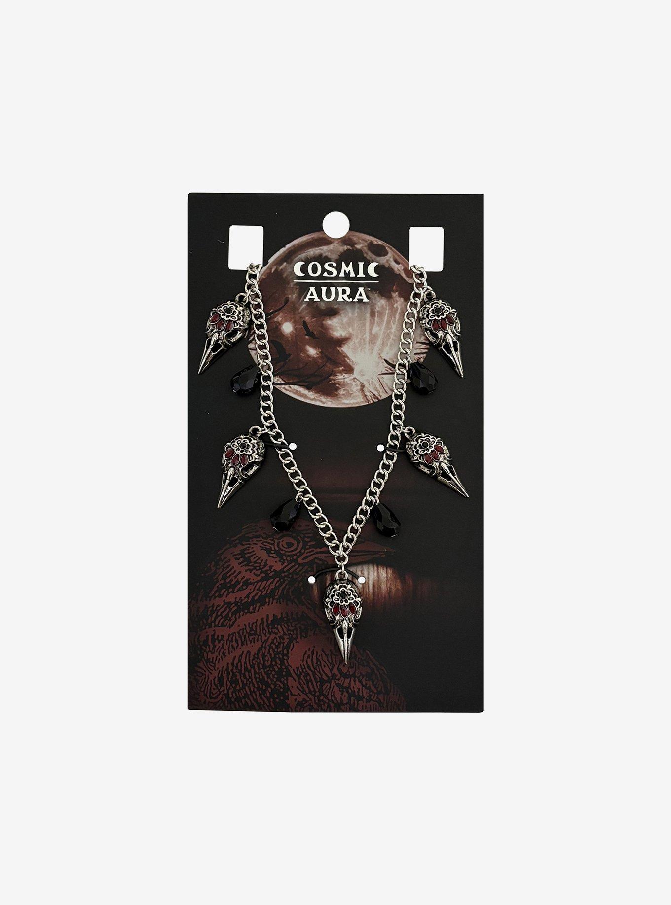 Cosmic Aura Raven Skull Charm Necklace, , hi-res