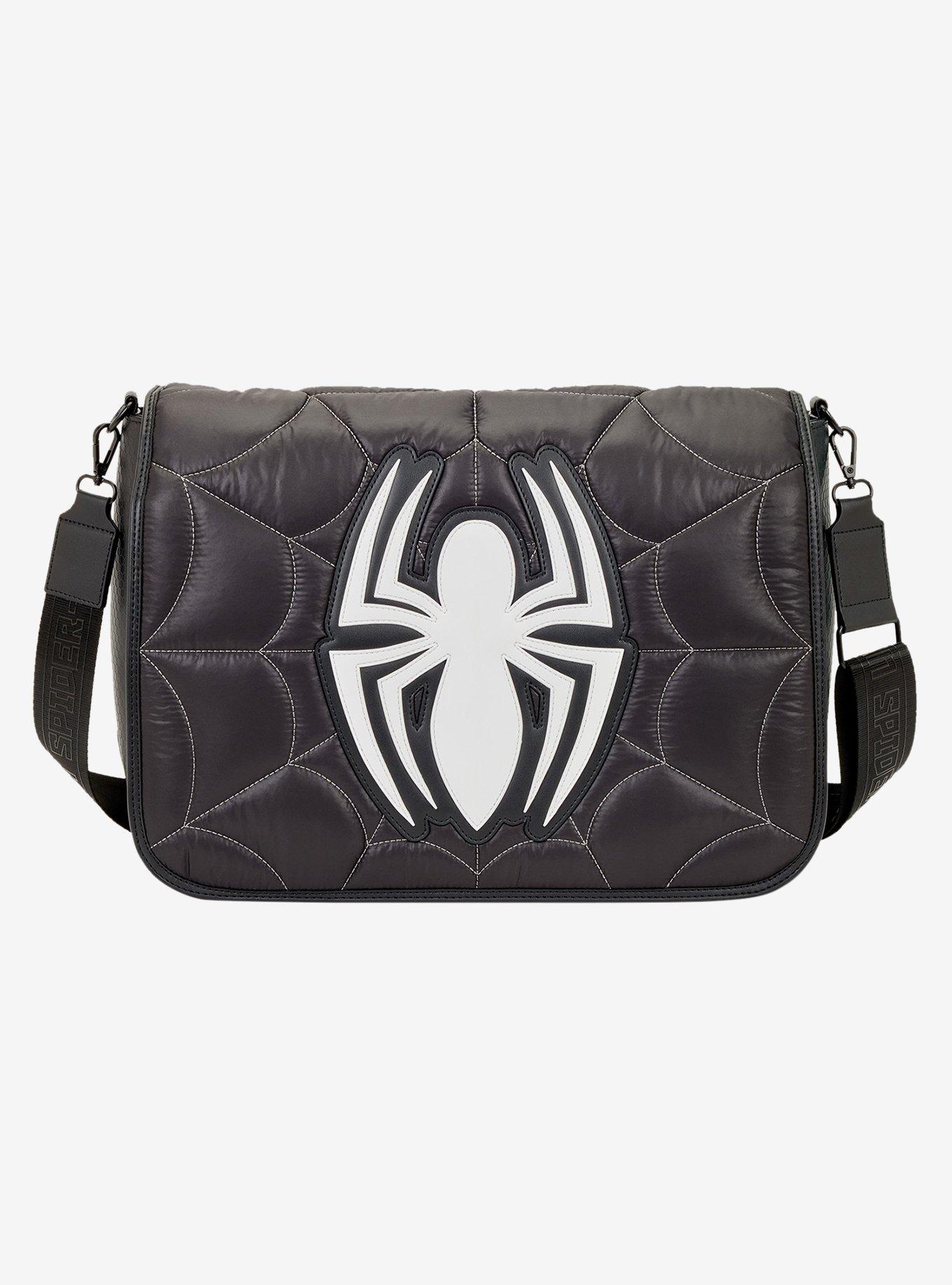 Loungefly Marvel Spider-Man Black & White Suit Quilted Messenger Crossbody Bag, , hi-res