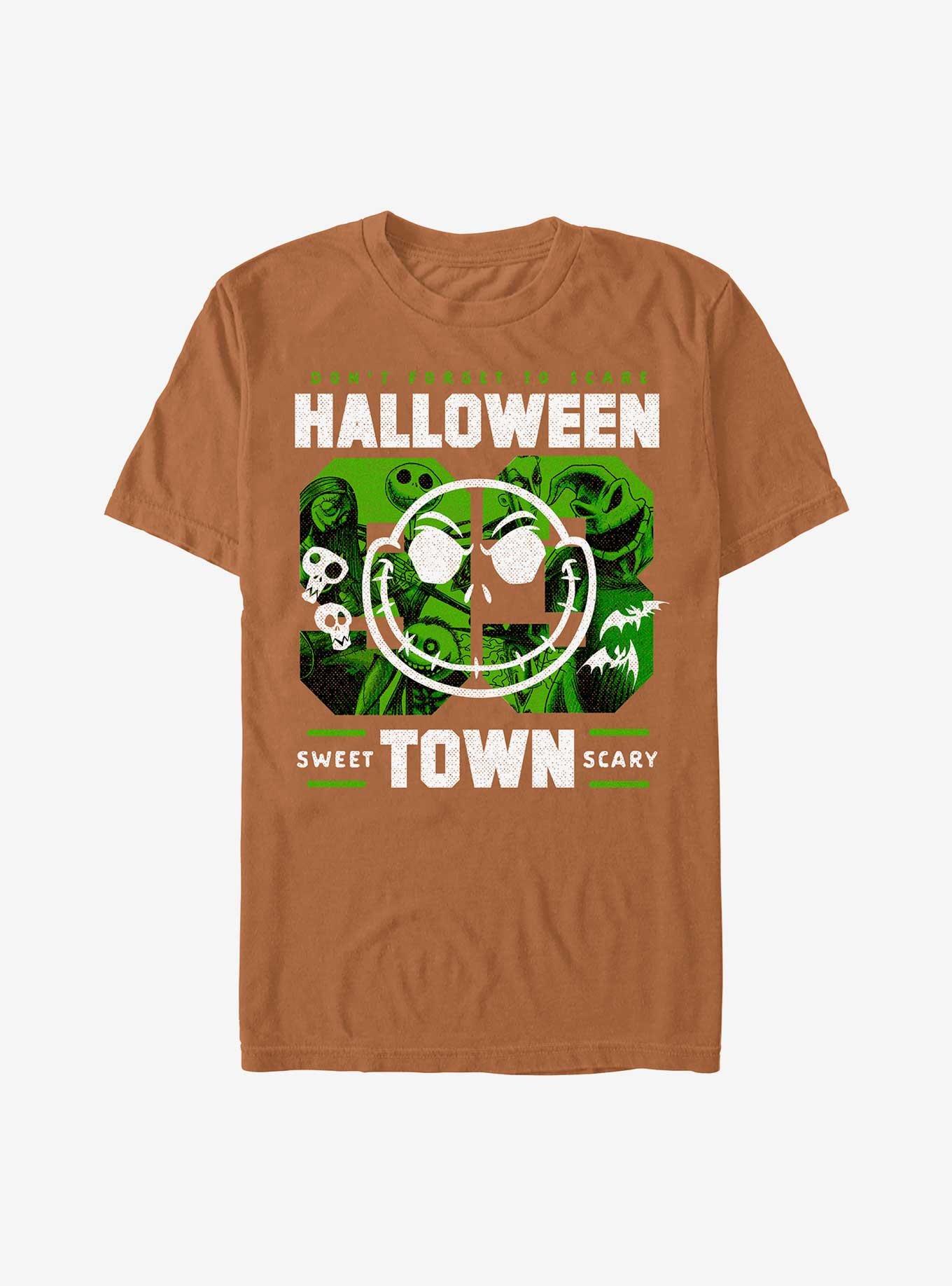 The Nightmare Before Christmas Halloweentown Collage Garment Dye T-Shirt, YAM, hi-res