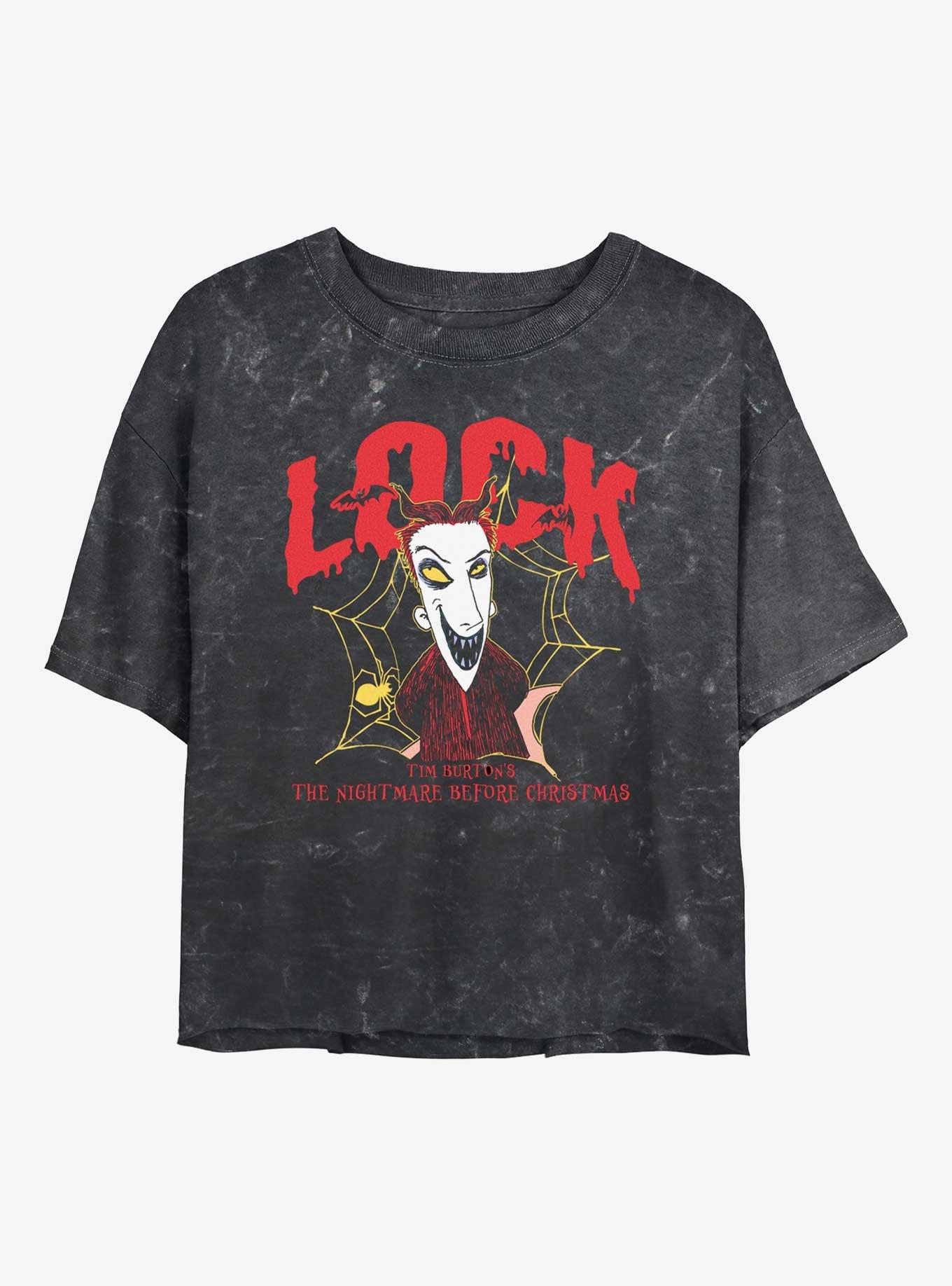 The Nightmare Before Christmas Collegiate Lock Girls Mineral Wash Crop T-Shirt, BLACK, hi-res