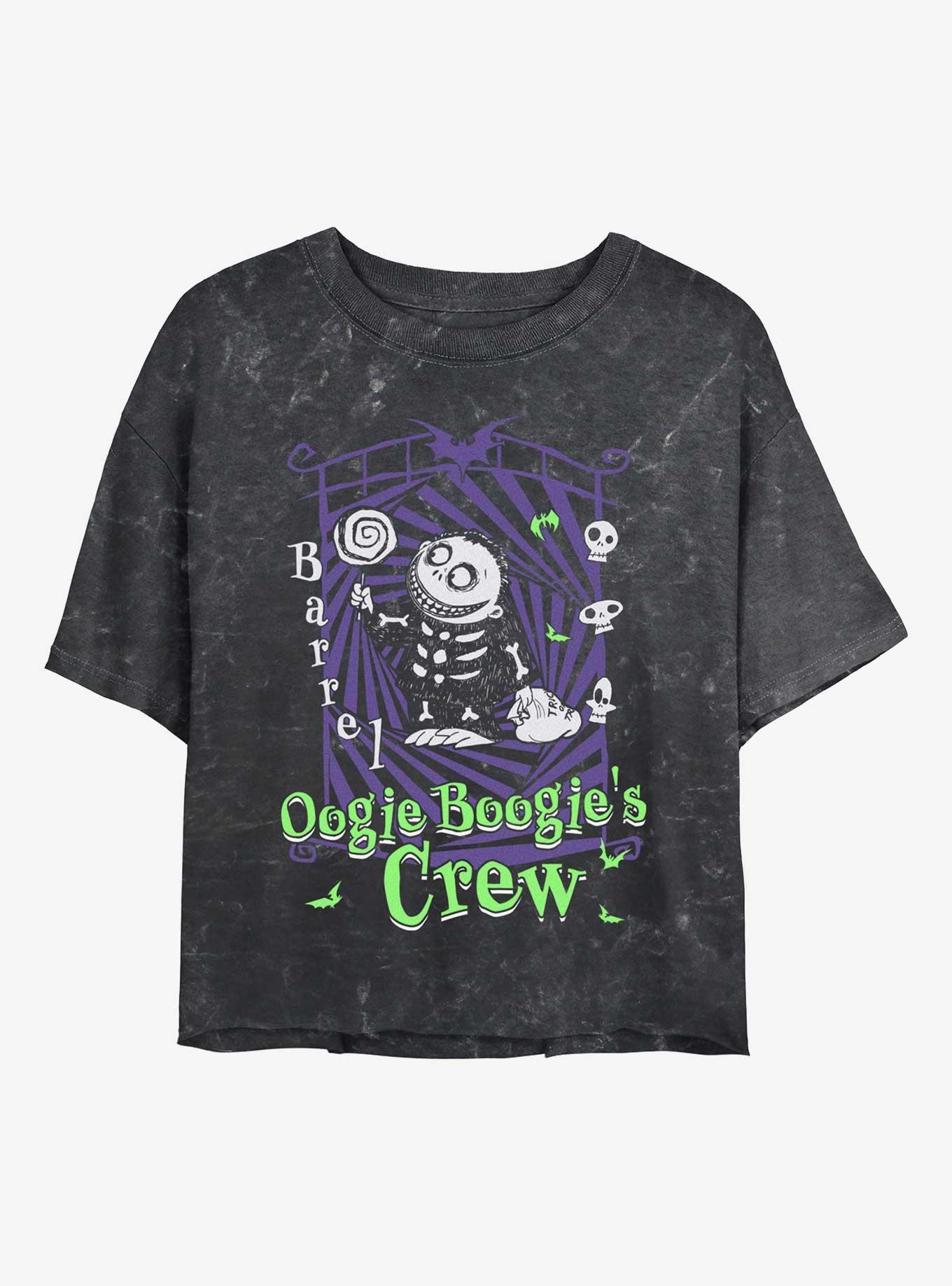 The Nightmare Before Christmas Boogie's Crew Barrel Girls Mineral Wash Crop T-Shirt, , hi-res