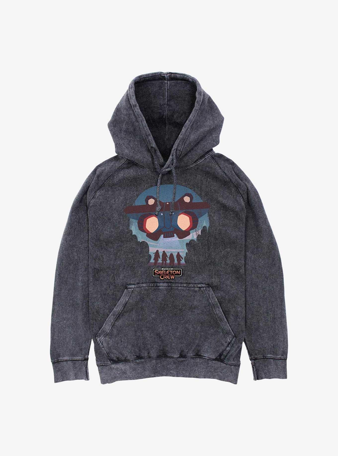 Skeleton Crew Kids And Ship Mineral Wash Hoodie, BLACK, hi-res