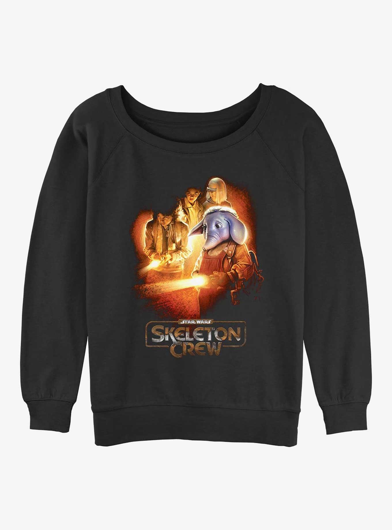 Skeleton Crew Elephant Light Vision Girls Slouchy Sweatshirt, BLACK, hi-res