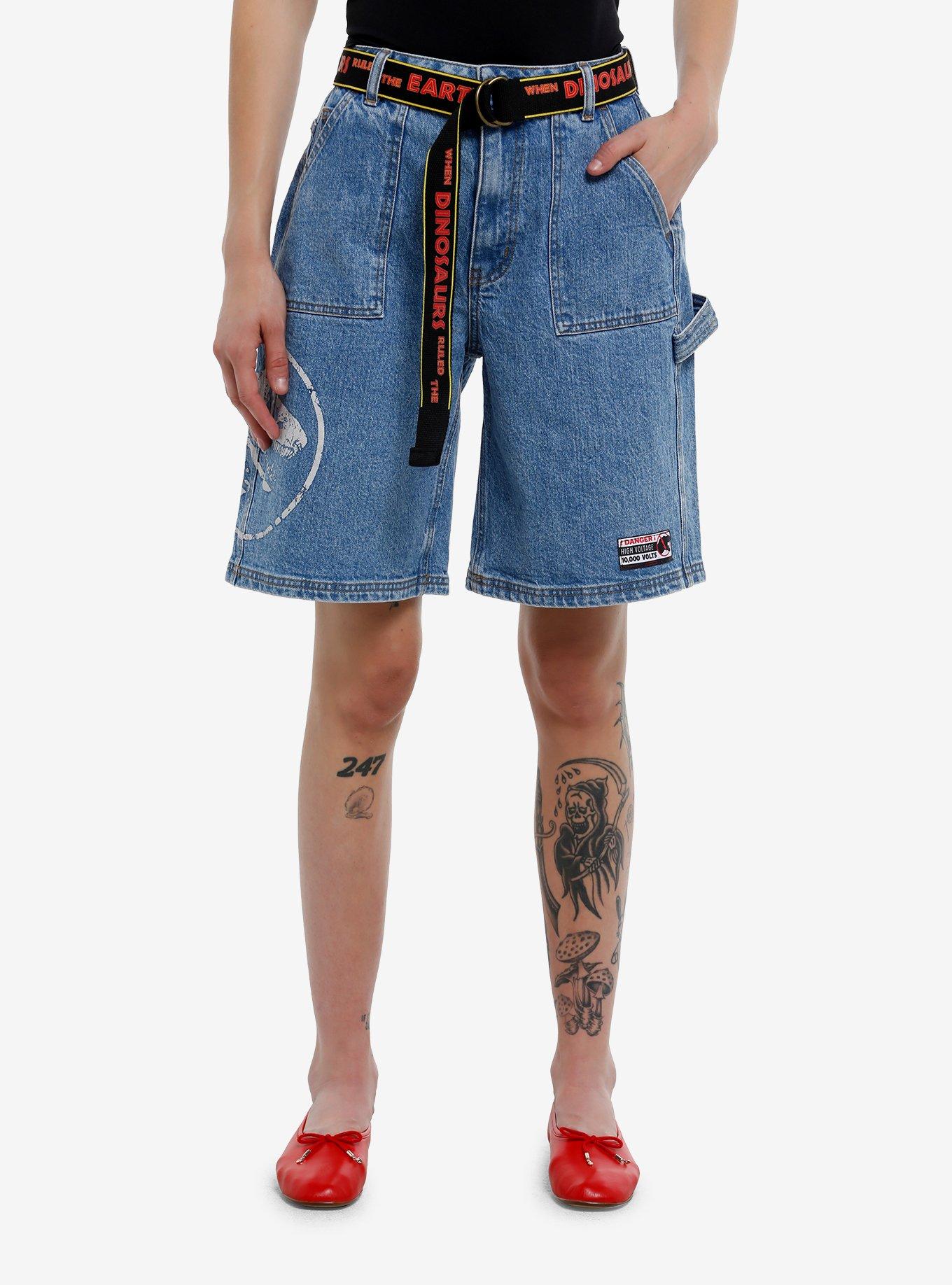 Her Universe Jurassic Park Logo Denim Jorts With Belt, , hi-res