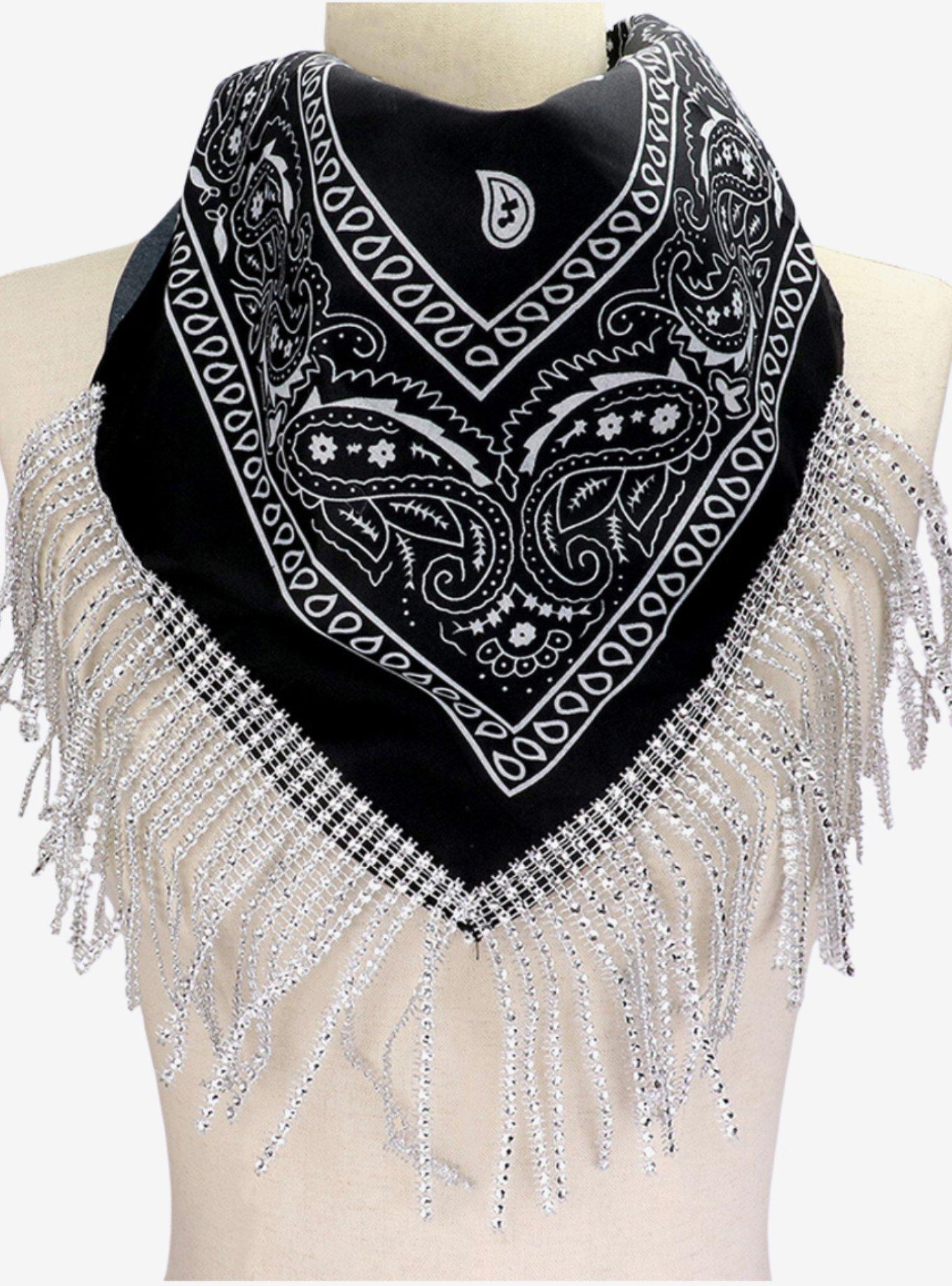 Black Bandana with Rhinestone Fringe, , hi-res