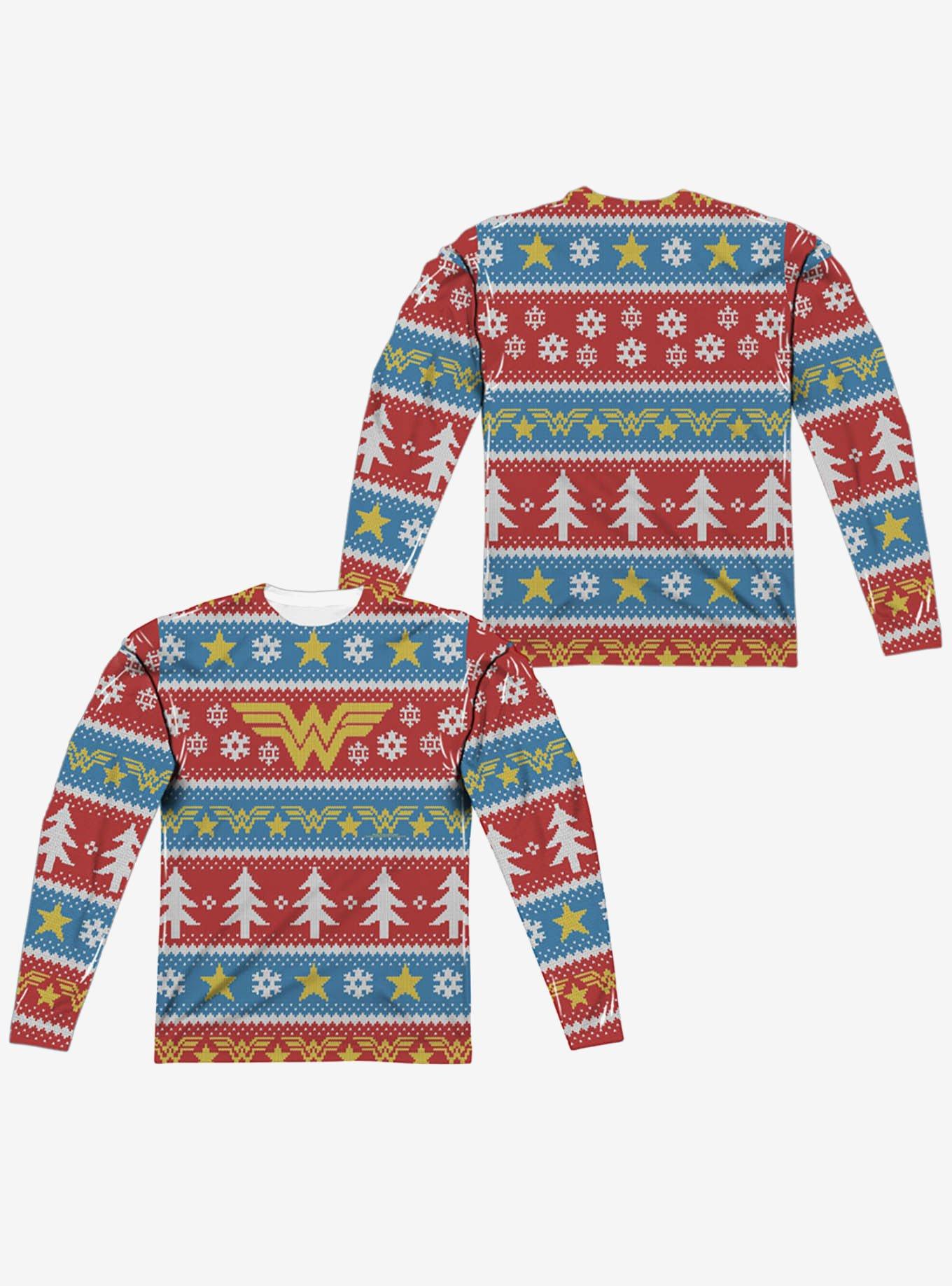 DC Comics Wonder Woman Christmas Sweater Print Long Sleeve Sublimated T-Shirt, , hi-res