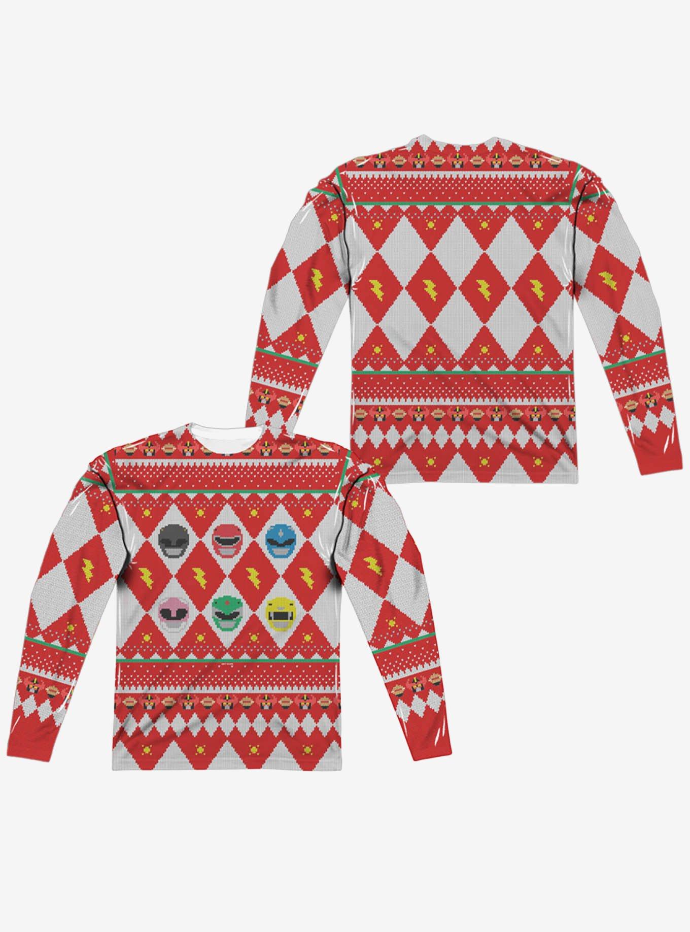 Mighty Morphin Power Rangers Ho Ho Christmas Sweater Print Long Sleeve Sublimated T-Shirt, , hi-res