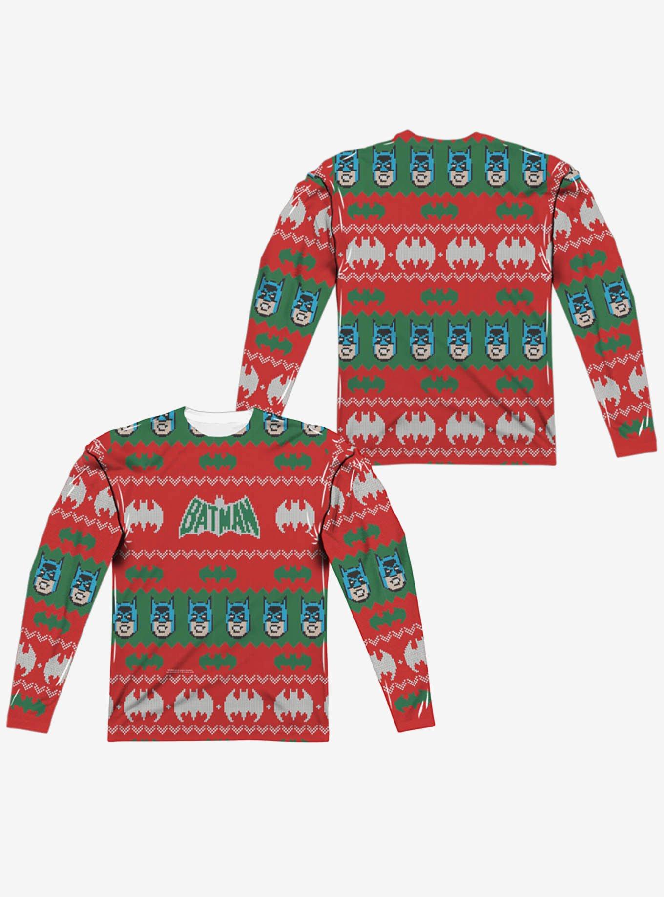 DC Comics Batman Bat Christmas Sweater Print Long Sleeve Sublimated T-Shirt, MULTI, hi-res