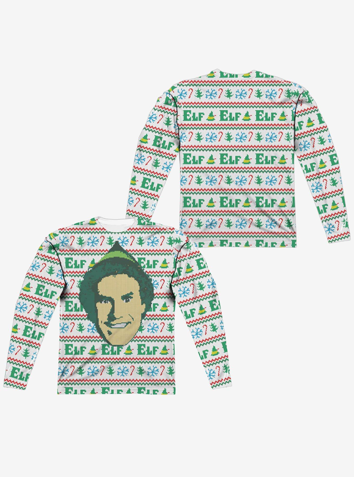 Elf Christmas Sweater Print Long Sleeve Sublimated T-Shirt, MULTI, hi-res