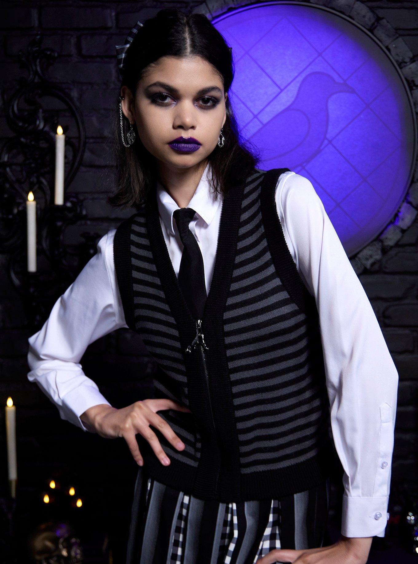 Wednesday Black & Grey Stripe Black Sheep Sweater Vest, , hi-res