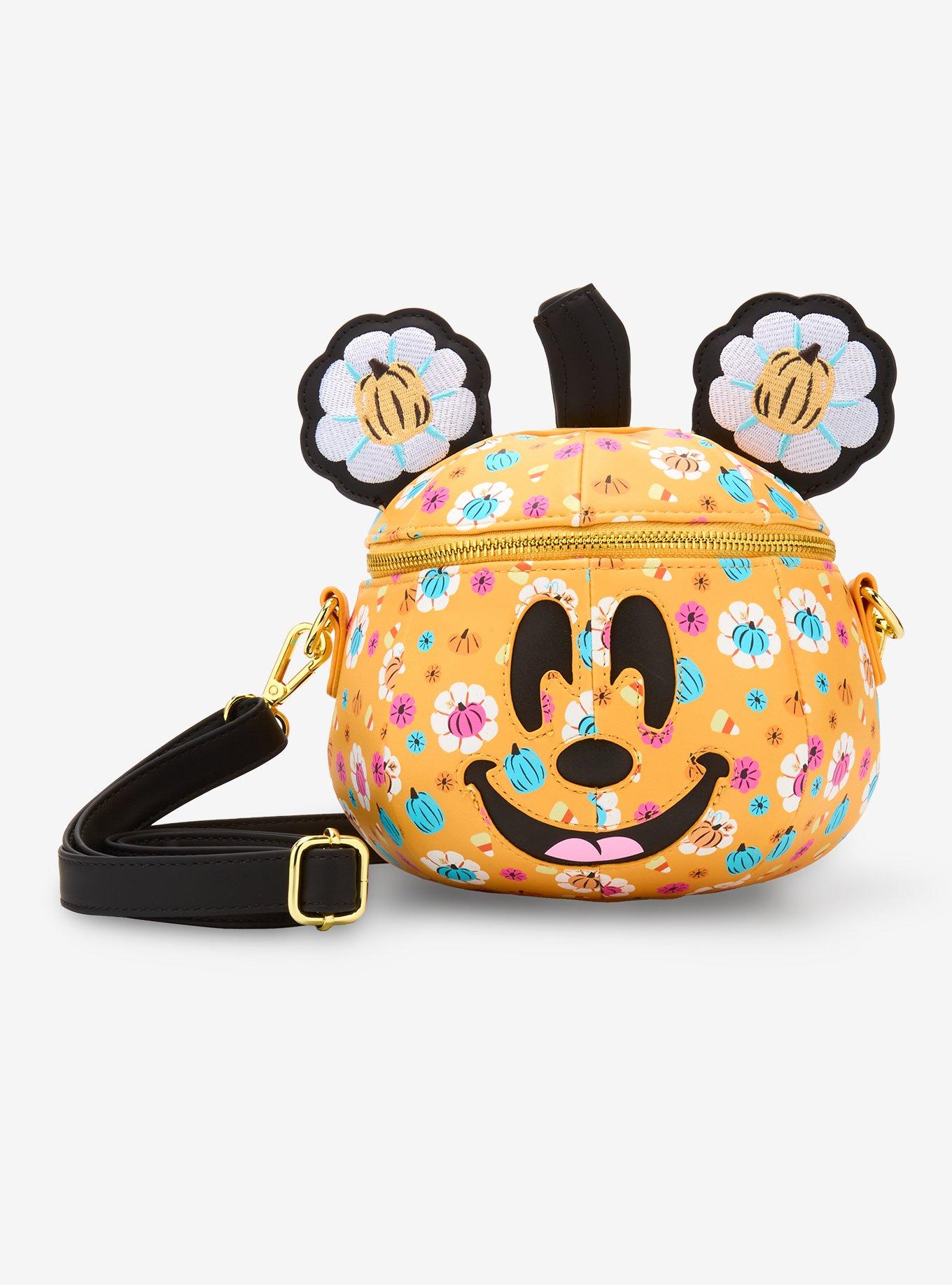 Loungefly Disney Mickey Mouse Floral Pumpkin Glow-In-The-Dark Crossbody Bag, , hi-res