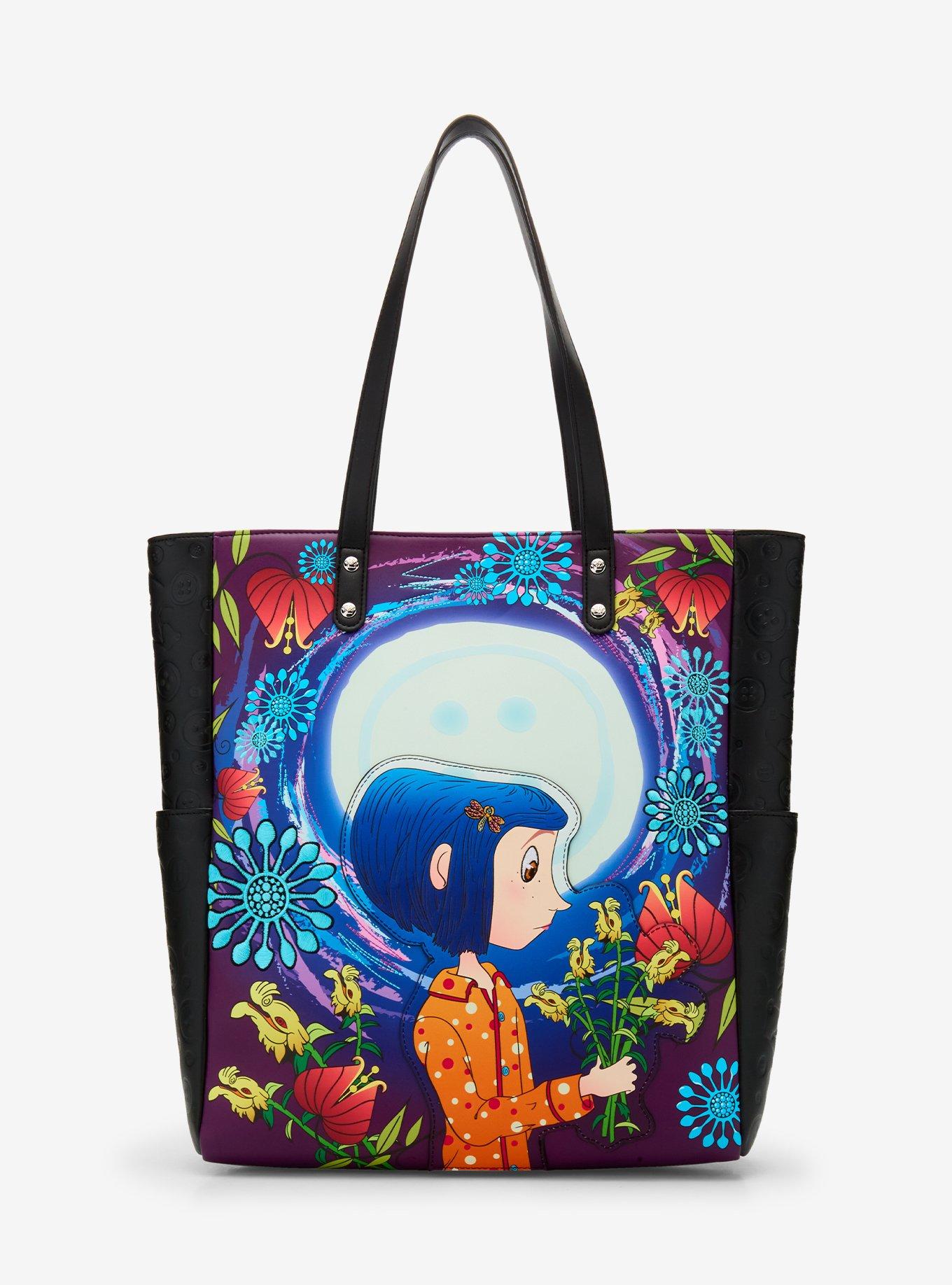 Loungefly Coraline Floral Glow-In-The-Dark Tote Bag | Hot Topic display picture 1