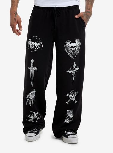 Black & White Skull Cross Straight Leg Jogger Sweatpants