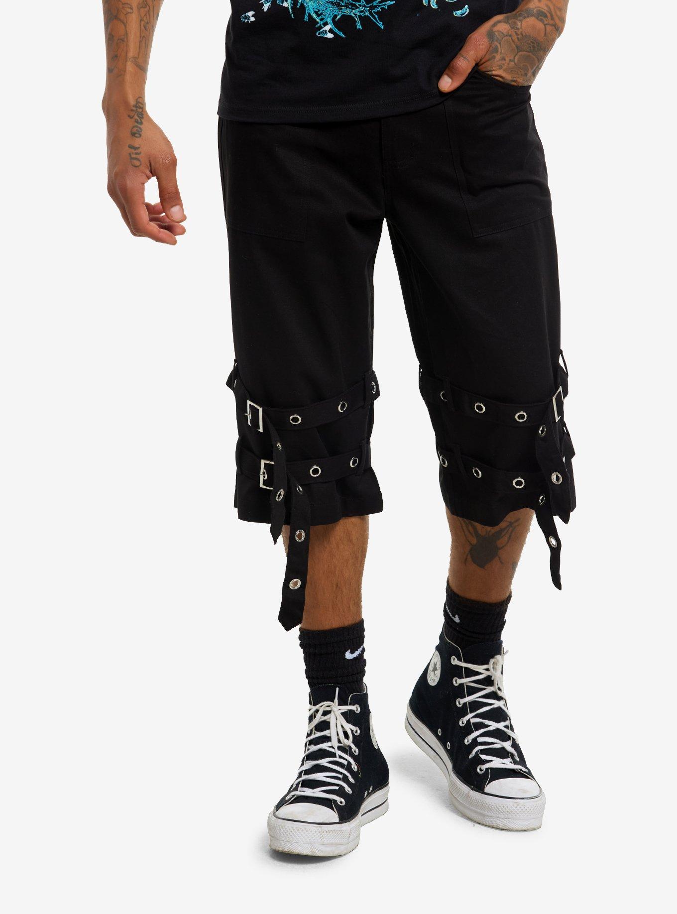 Black Grommet Buckle Shorts, , hi-res