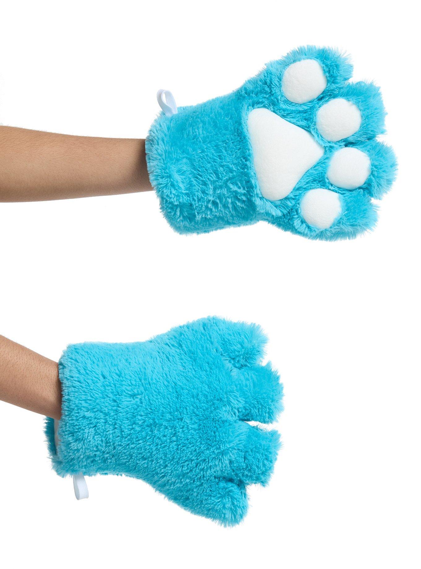Teal Cat Fuzzy Paw Glove Set, , hi-res