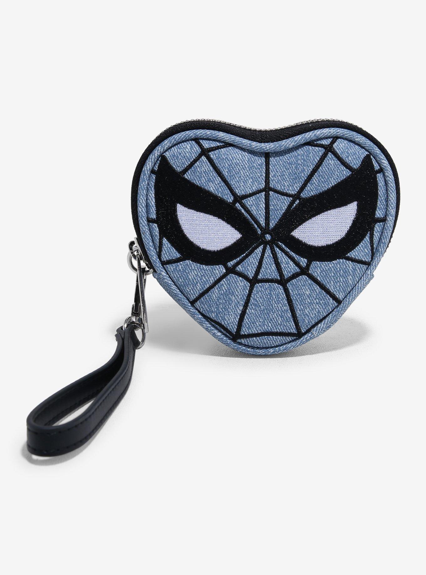 Loungefly Marvel Spider-Man Heart-Shaped Denim Coin Purse — BoxLunch Exclusive, , hi-res