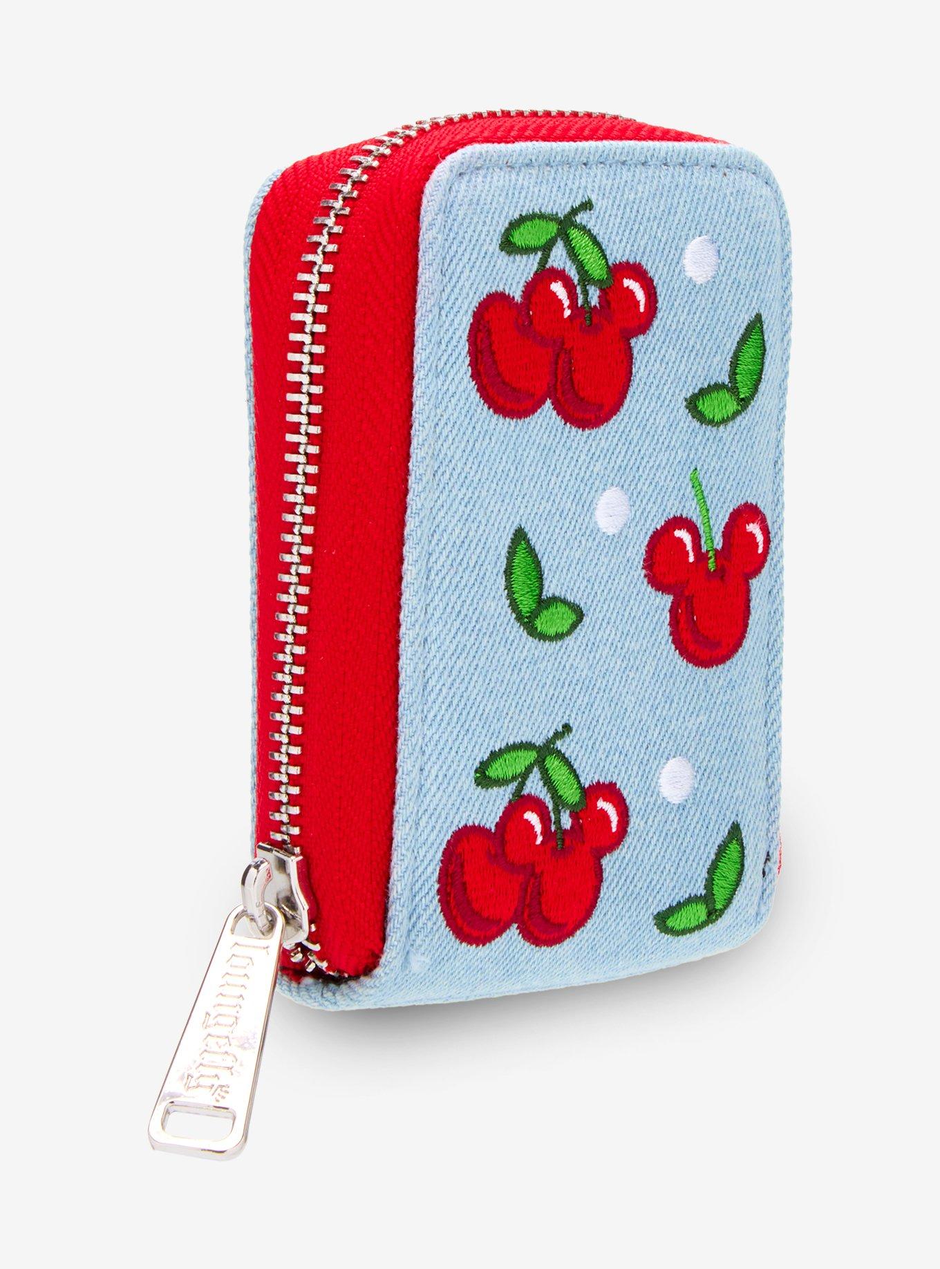 Loungefly Disney Mickey Mouse Cherries Denim Accordion Wallet - BoxLunch Exclusive, , hi-res
