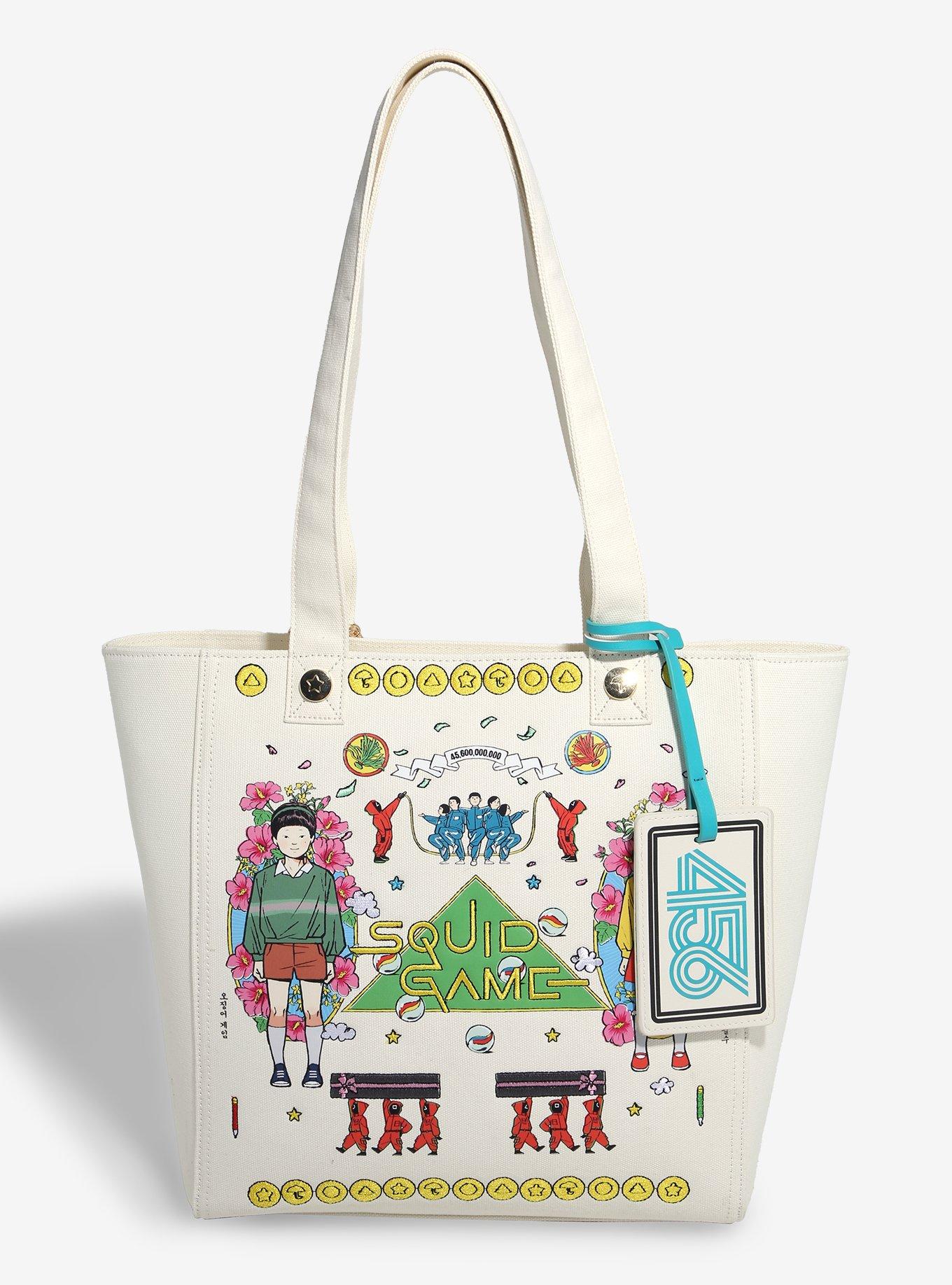 Squid Game Icons Embroidered Tote Bag With Coin Purse — BoxLunch Exclusive, , hi-res