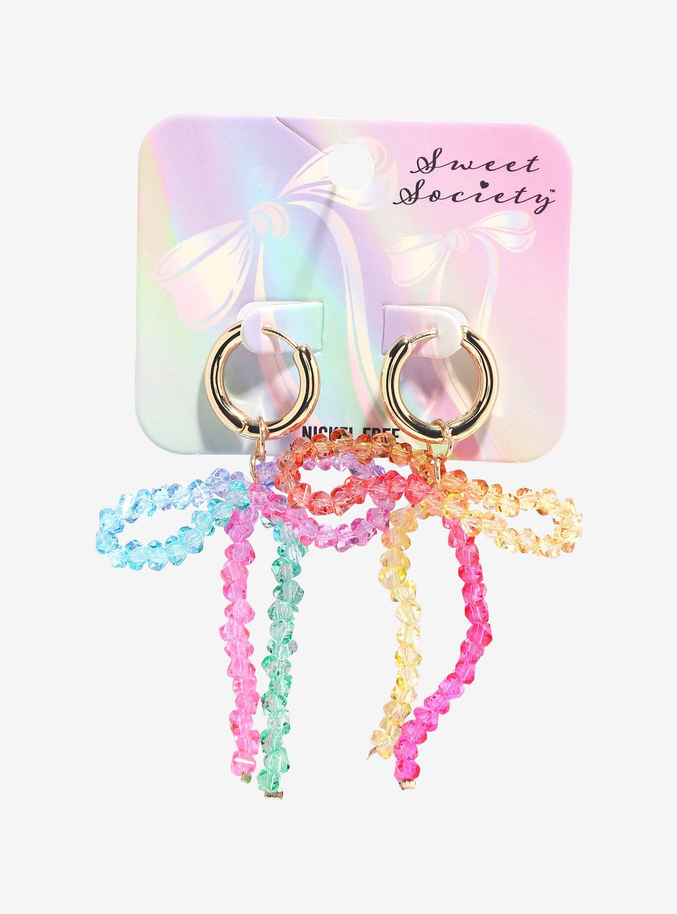Sweet Society Multicolored Bow Beaded Drop Earrings, , hi-res