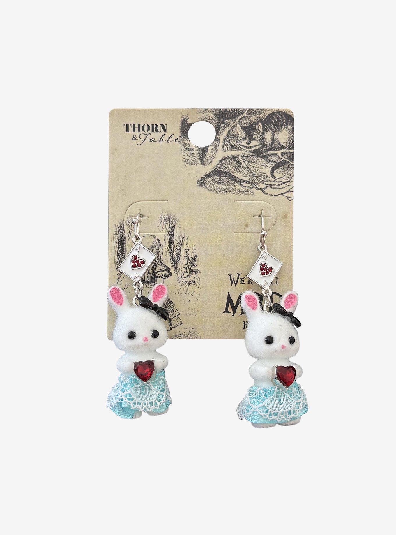 Thorn & Fable Alice's Adventures In Wonderland Rabbit Card Drop Earrings, , hi-res