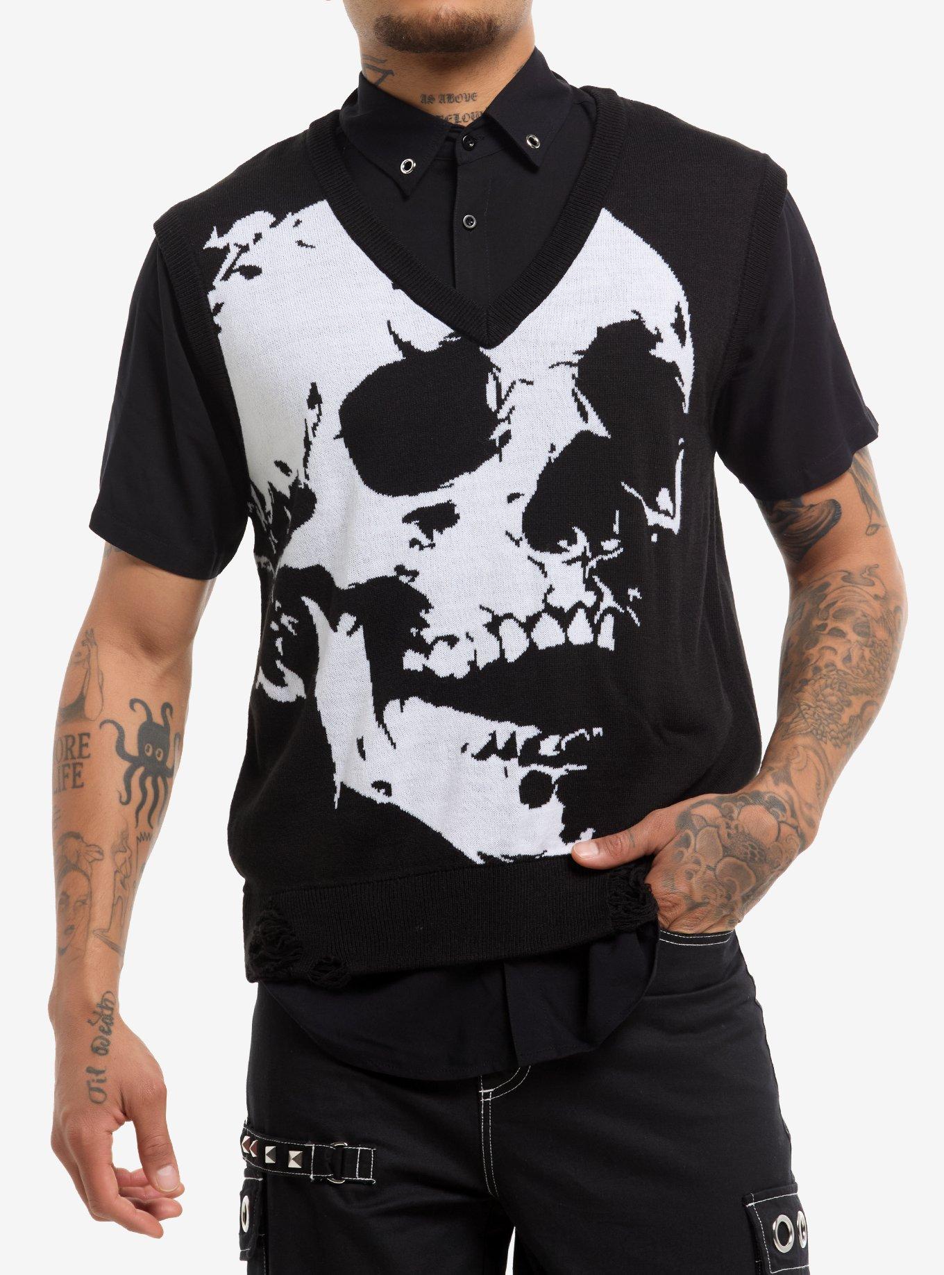 Black & White Skull Twofer Sweater Vest, , hi-res