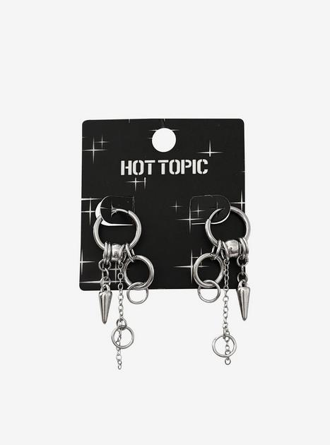 Silver Chain Spike Ring Drop Earrings | Hot Topic