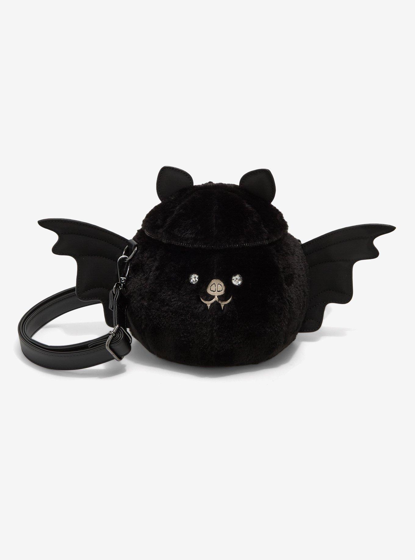 Loungefly Black Fuzzy Bat Figural Crossbody Bag, , hi-res