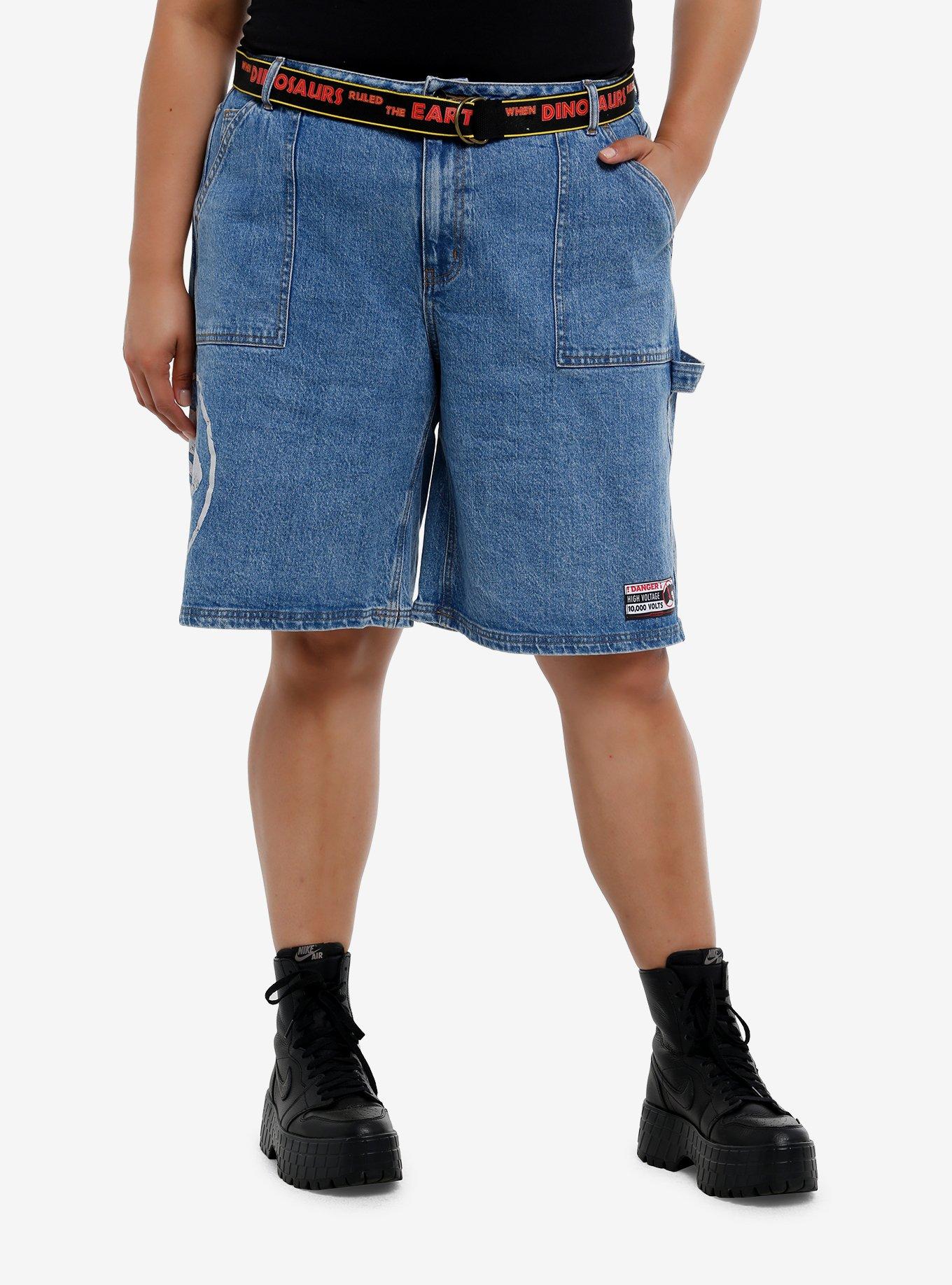 Her Universe Jurassic Park Logo Denim Jorts With Belt Plus Size, , hi-res