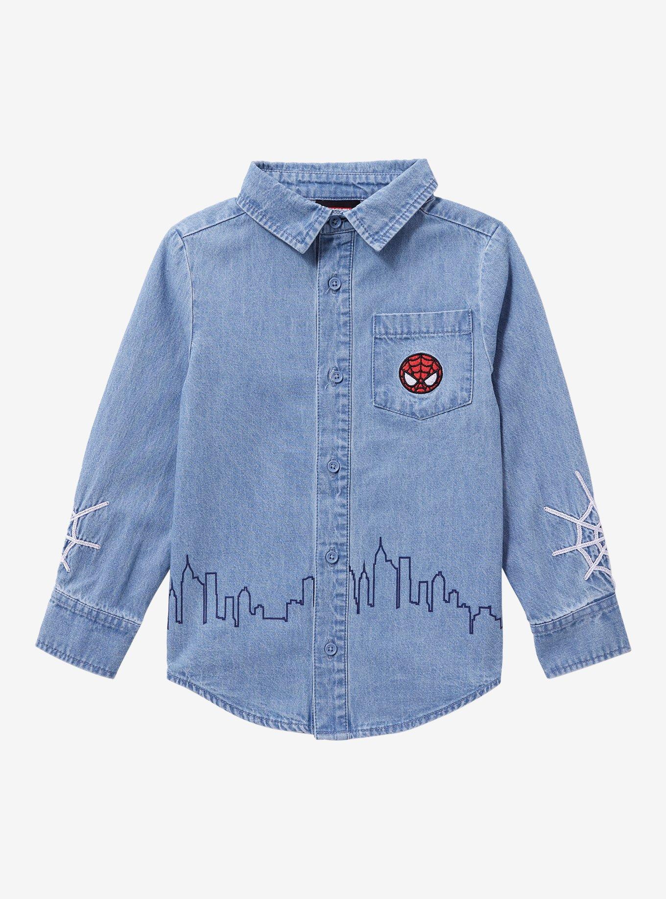 Marvel Spider-Man Skyline Denim Toddler Long Sleeve Button-Up - BoXLunch Exclusive, , hi-res