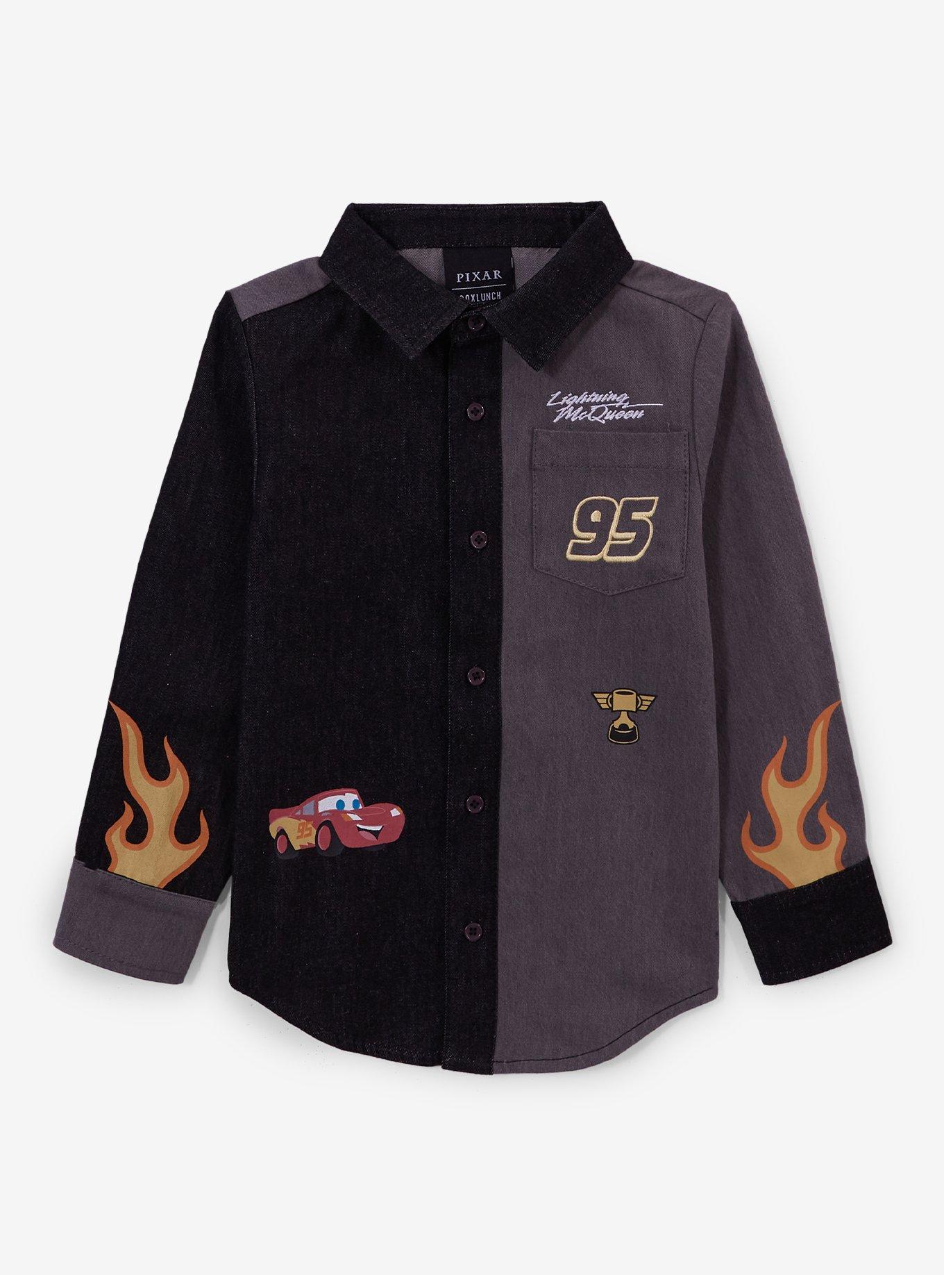 Disney Pixar Cars Lightning McQueen Flames Toddler Long Sleeve Woven Button-Up - BoxLunch Exclusive, , hi-res