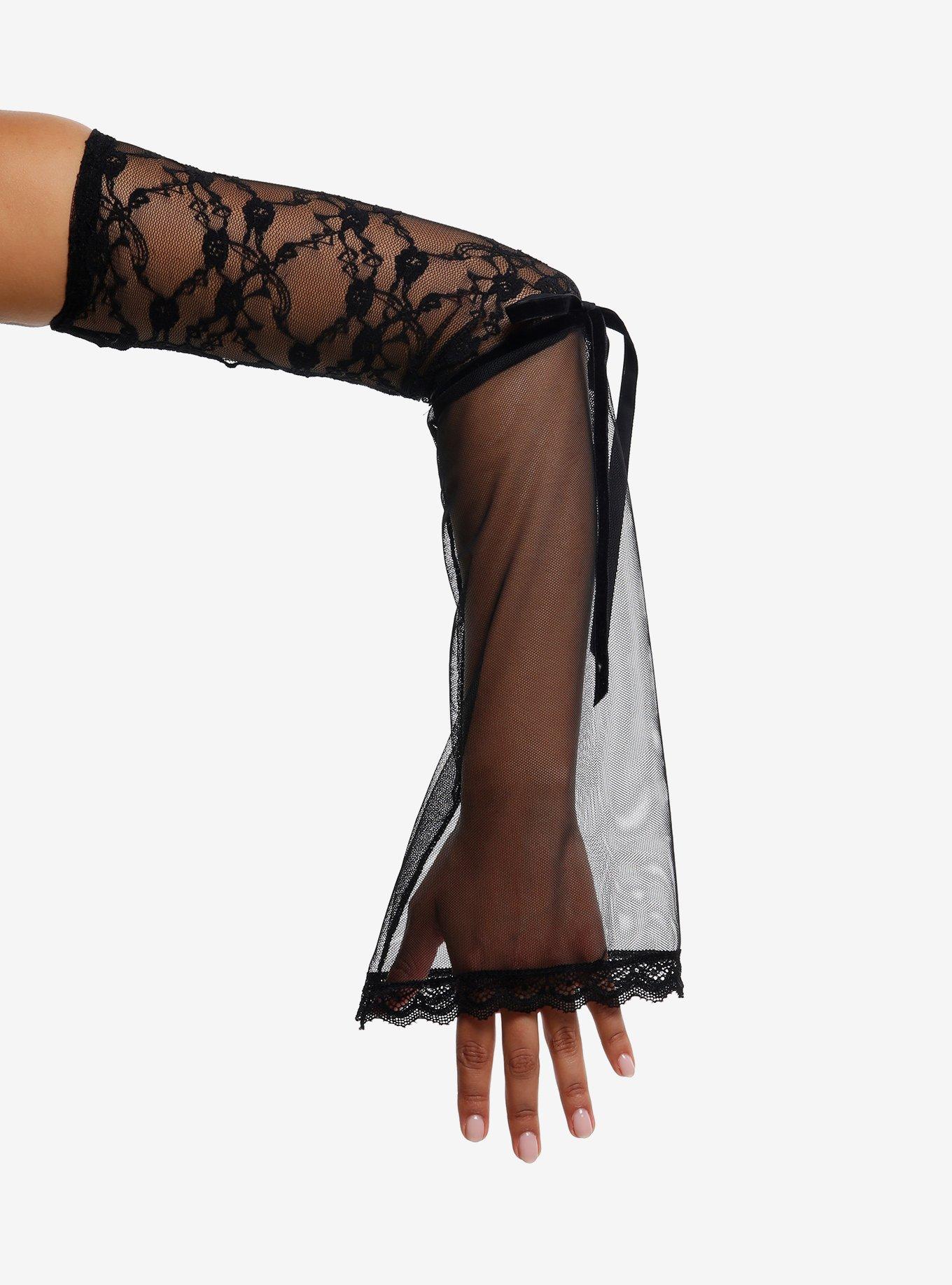 Black Lace Flare Arm Warmers, , hi-res