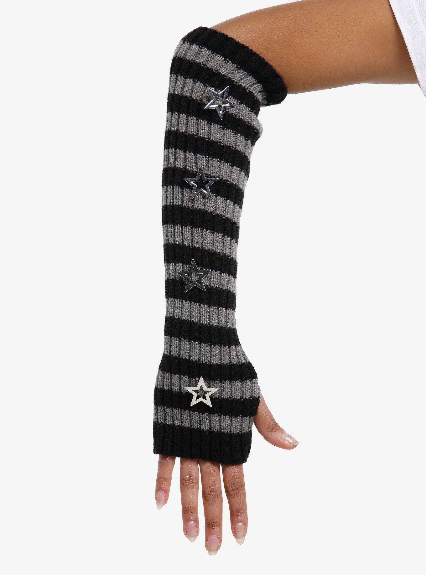 Grey & Black Stripe Star Charm Arm Warmers, , hi-res