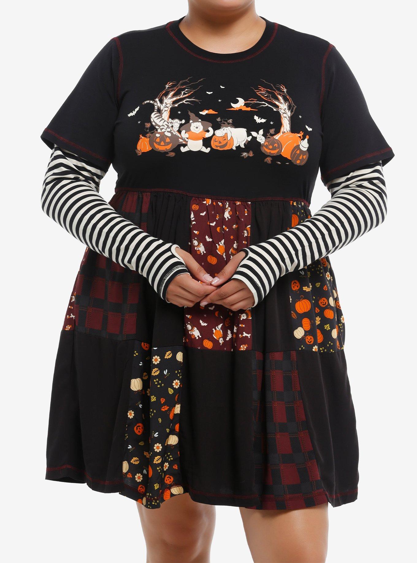 Her Universe Disney Winnie The Pooh Halloween Patchwork Twofer Dress Plus Size, , hi-res