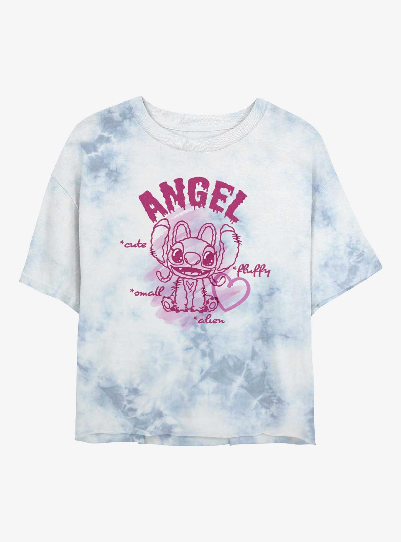 Disney Lilo & Stitch Angel Small Fluffy Cute Alien Girls Tie-Dye Crop T-Shirt, , hi-res