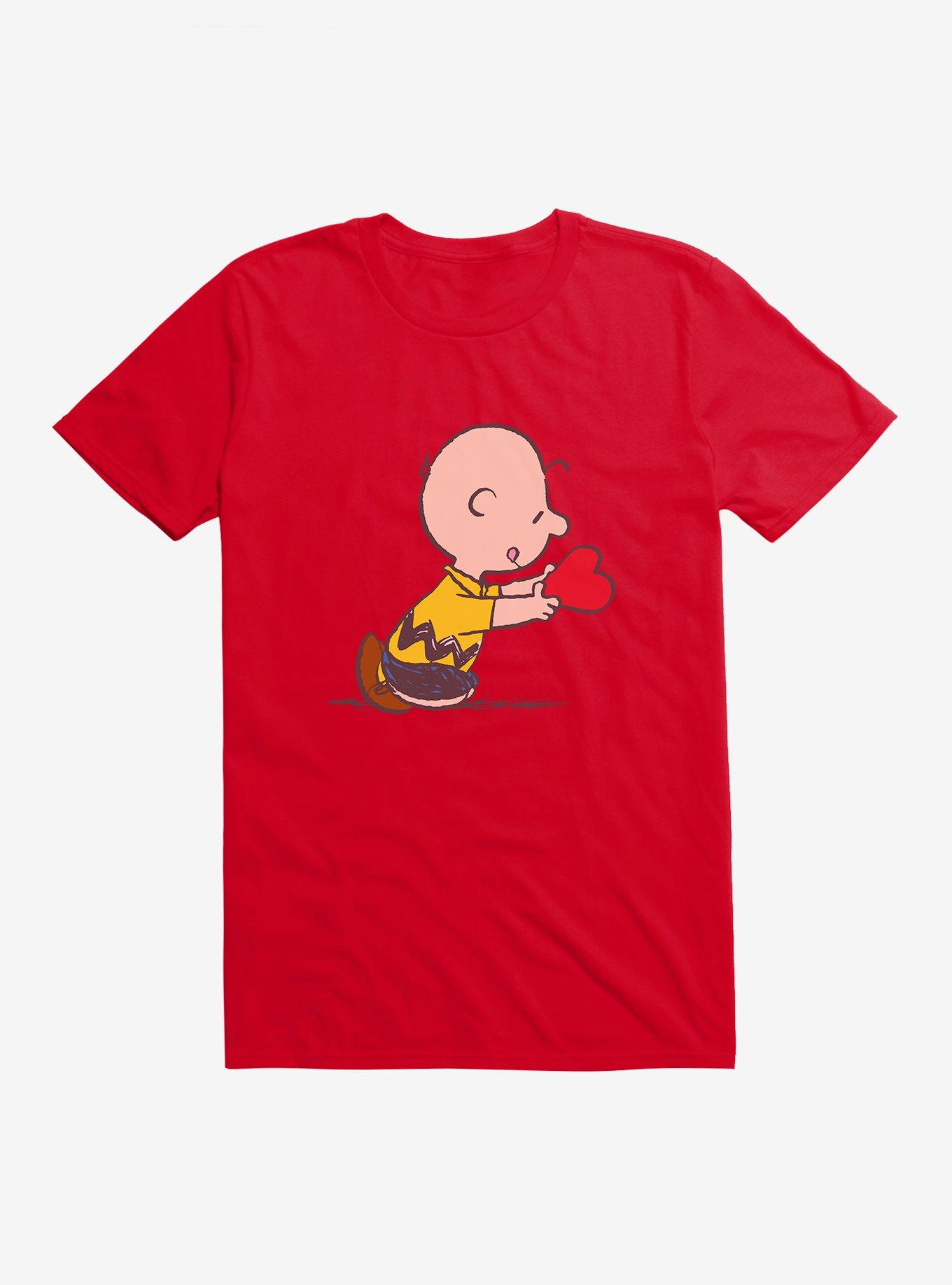 Peanuts Charlie Brown Valentine's Day Heart Card T-Shirt, RED, hi-res