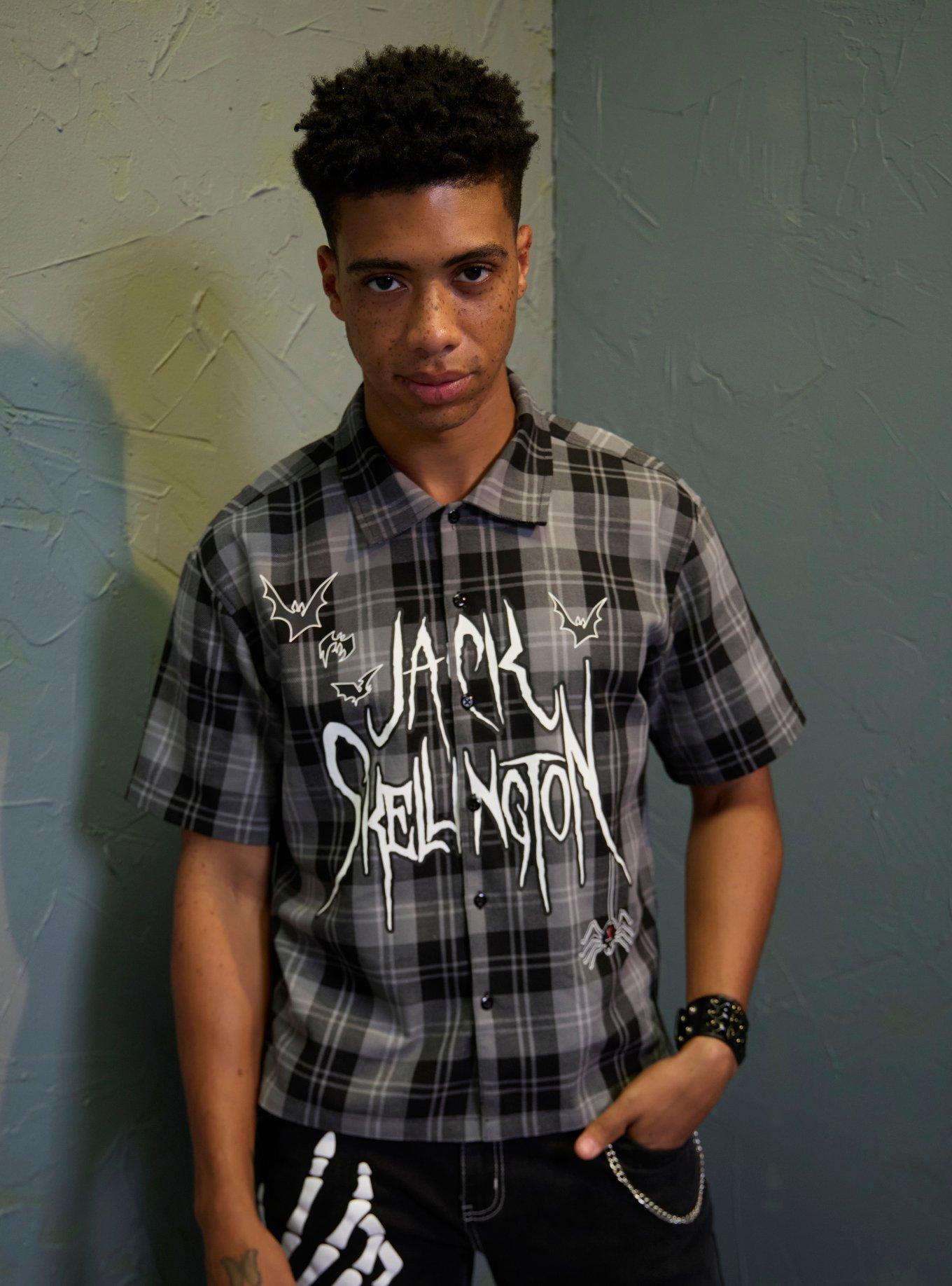 Our Universe The Nightmare Before Christmas Jack Plaid Crop Woven Button-Up, , hi-res