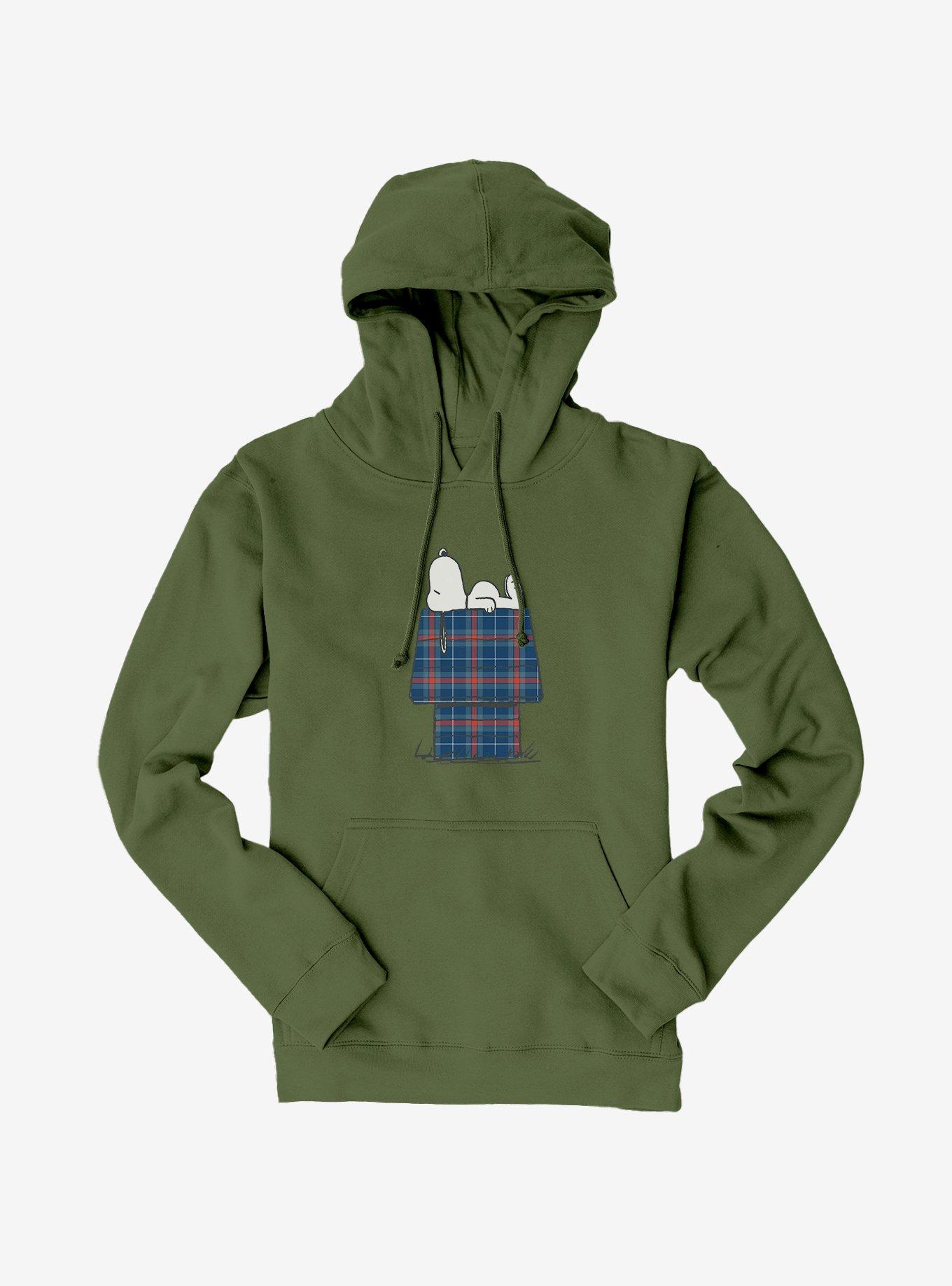 Peanuts Snoopy's Plaid House Hoodie, MILITARY GREEN, hi-res