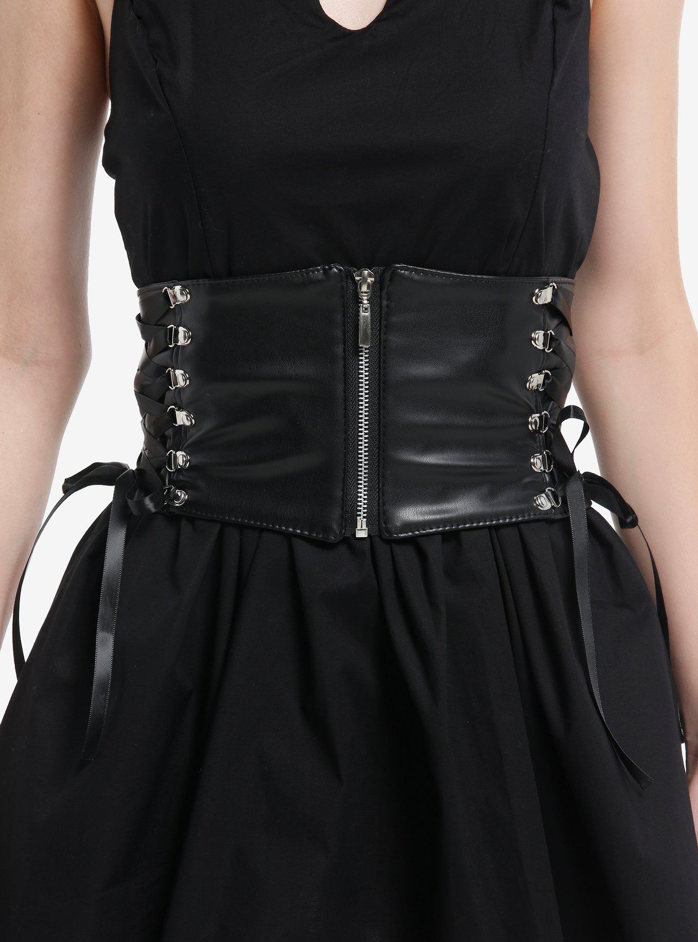 Black Ribbon Lace-Up Corset, , hi-res