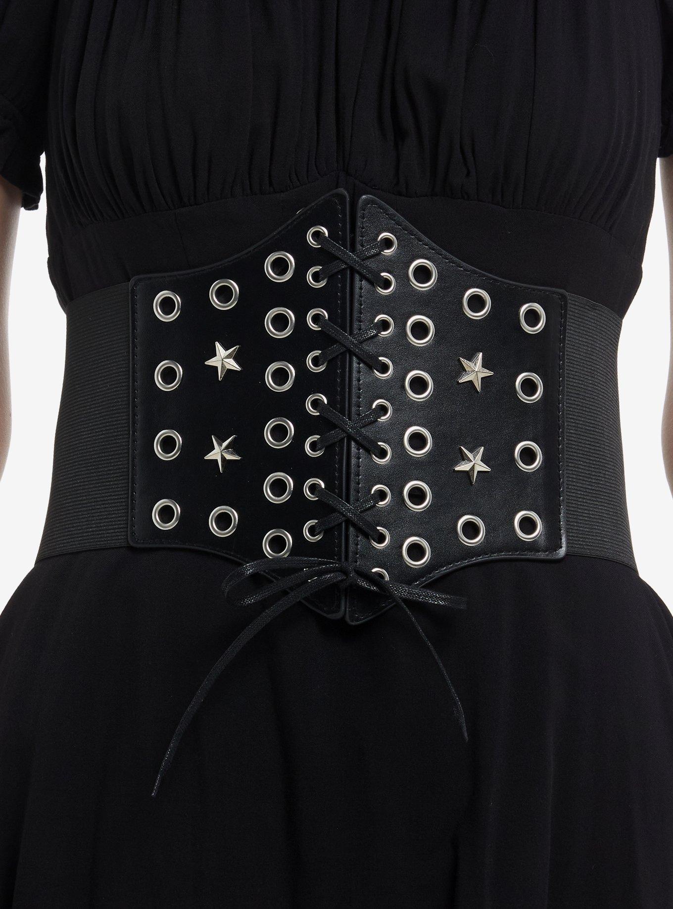 Star Grommet Lace-Up Faux Leather Corset, , hi-res