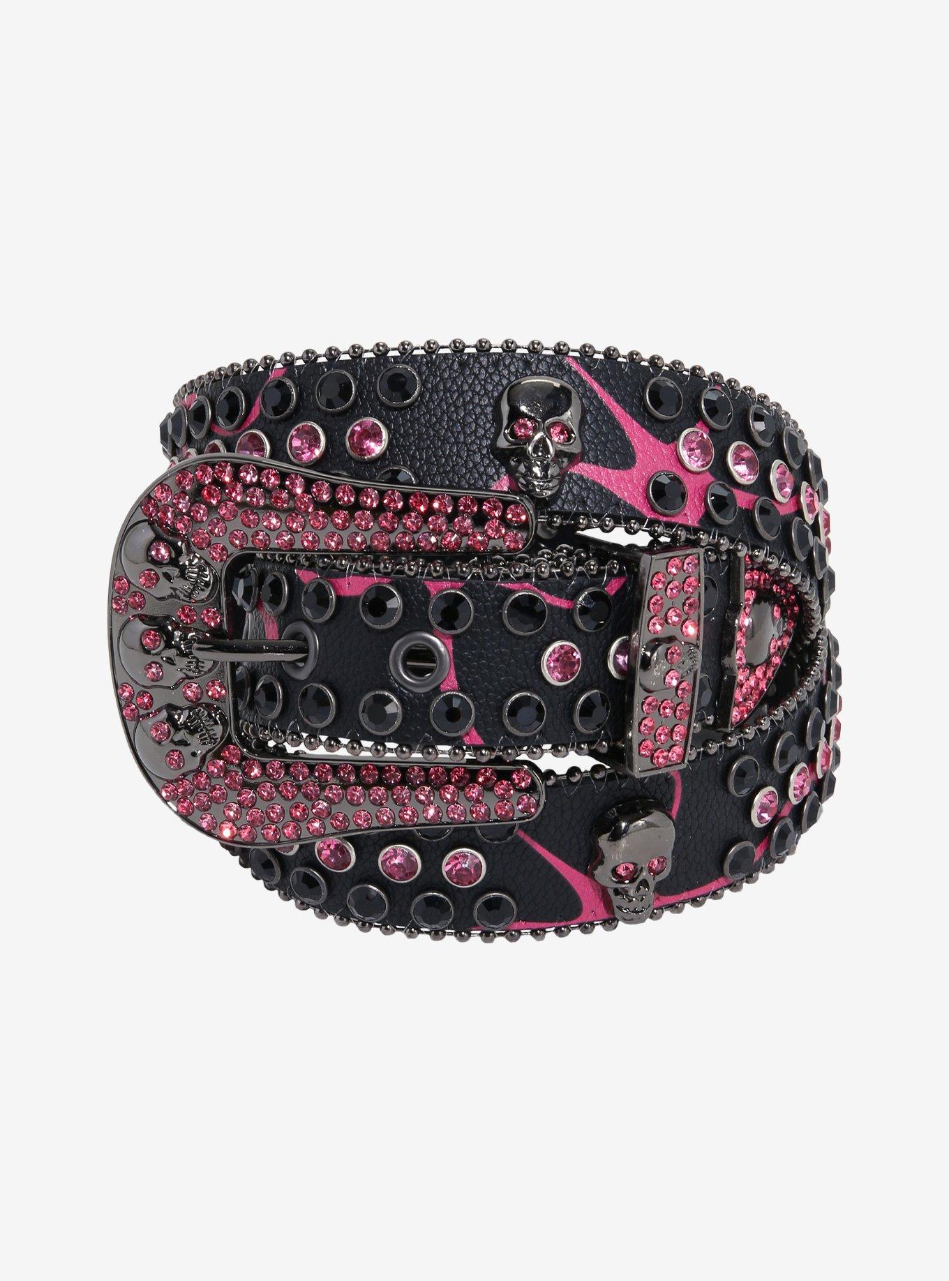 Pink & Black Skull Bling Belt, , hi-res
