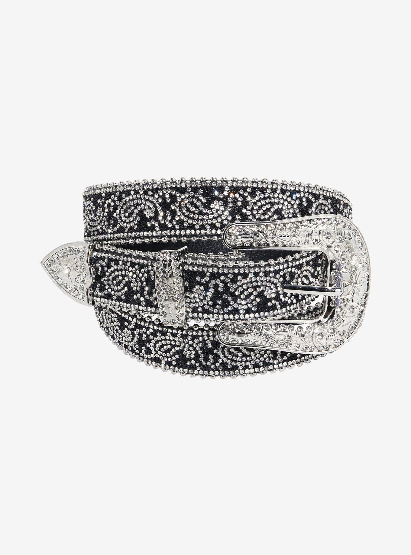 Black & Silver Paisley Bling Western Belt, , hi-res