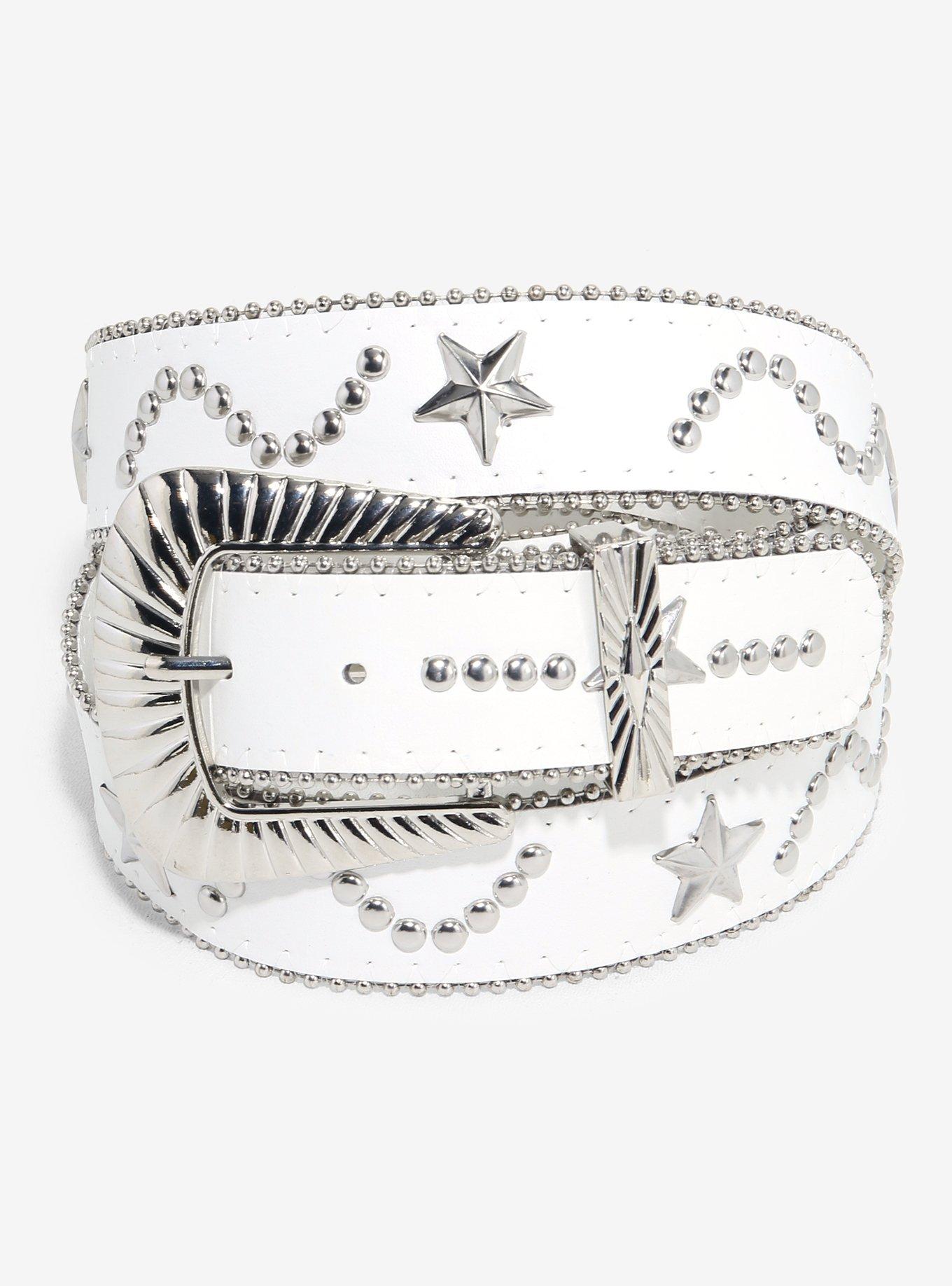White & Silver Star Stud Belt, , hi-res