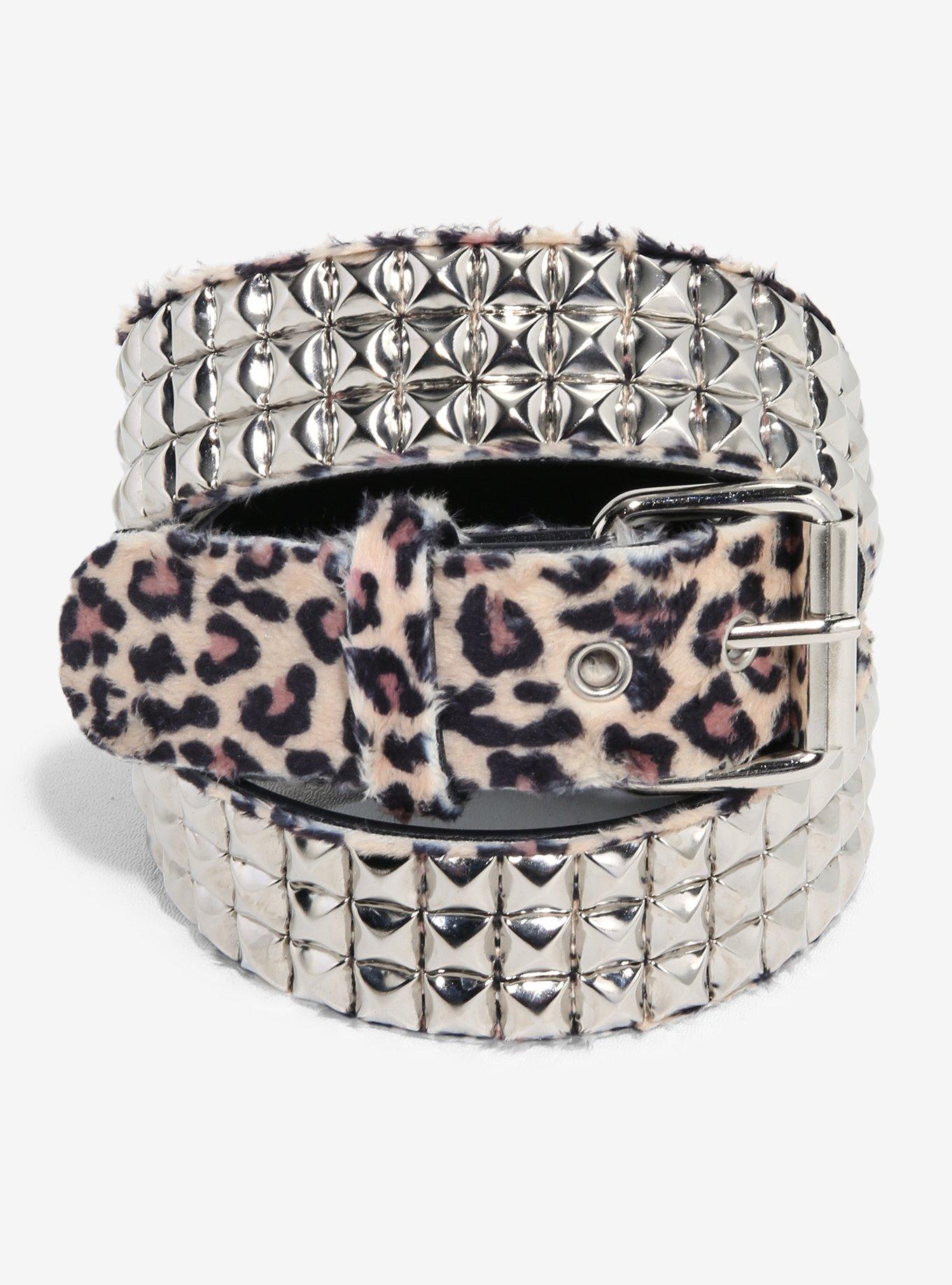 Leopard Three Row Pyramid Stud Belt, , hi-res