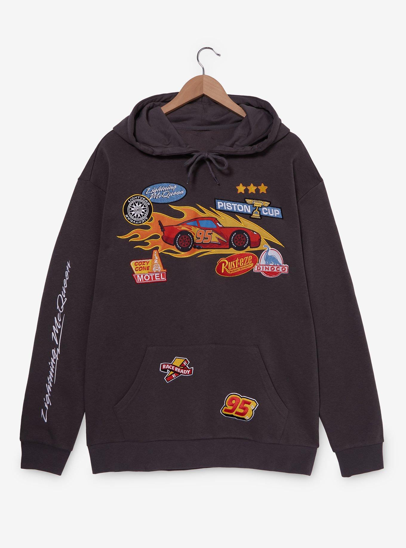 Disney Pixar Cars Lightning McQueen Badges Hoodie — BoxLunch Exclusive, , hi-res