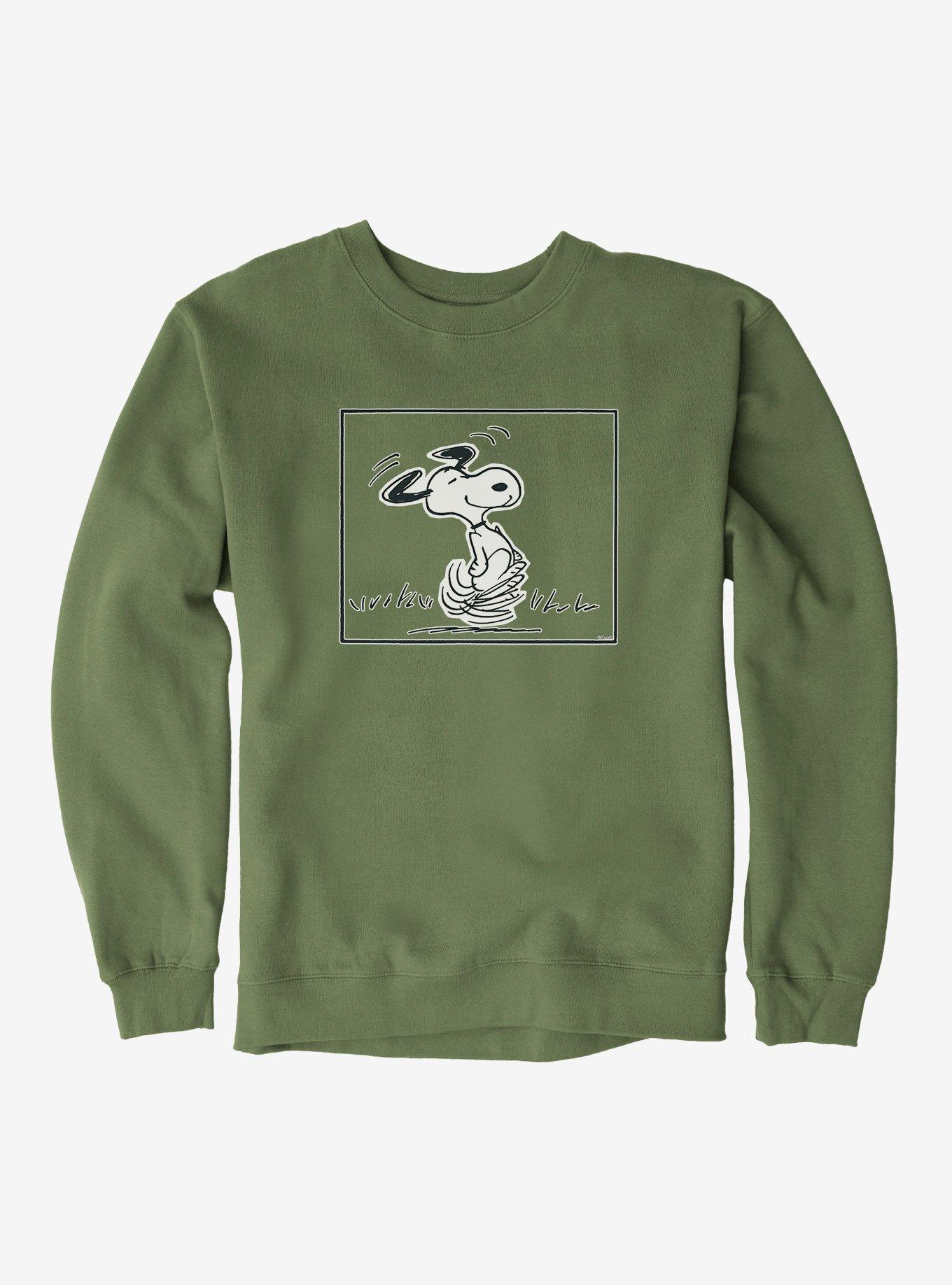 Peanuts Snoopy Dancing Sweatshirt, MILITARY GREEN, hi-res