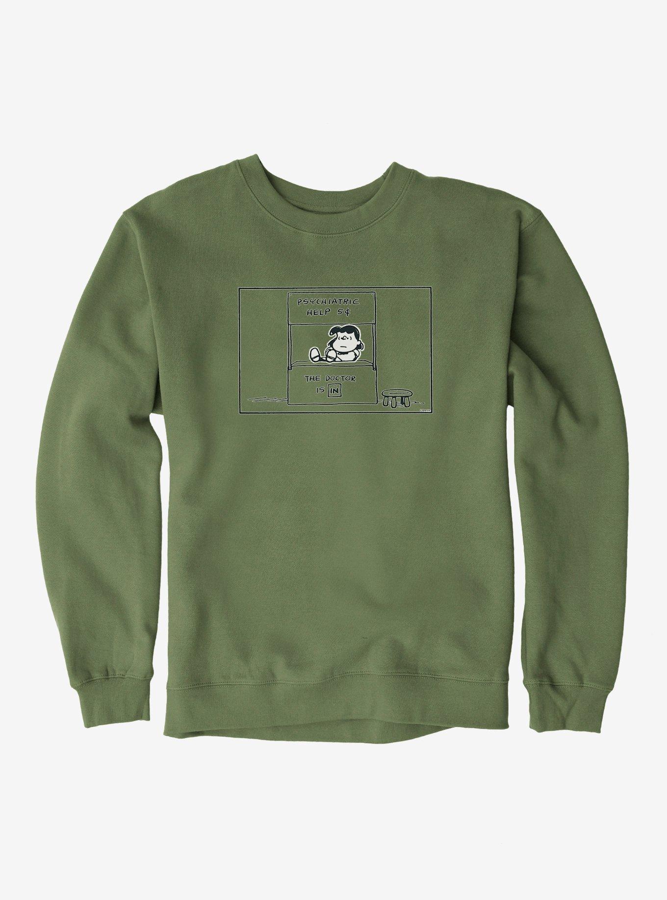 Peanuts Lucy Psychiatric Help Sweatshirt, MILITARY GREEN, hi-res
