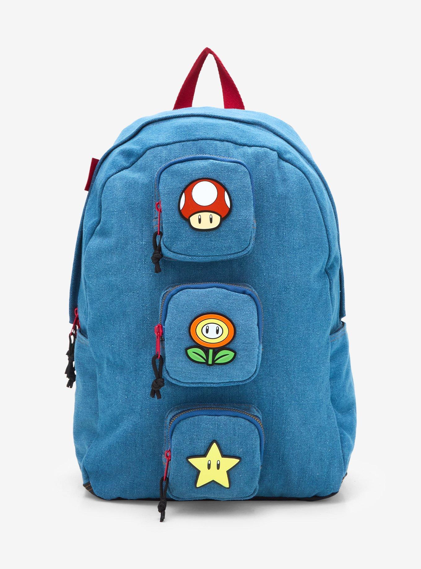 Nintendo Super Mario Bros. Icons Denim Multi-Pocket Backpack — BoxLunch Exclusive, , hi-res